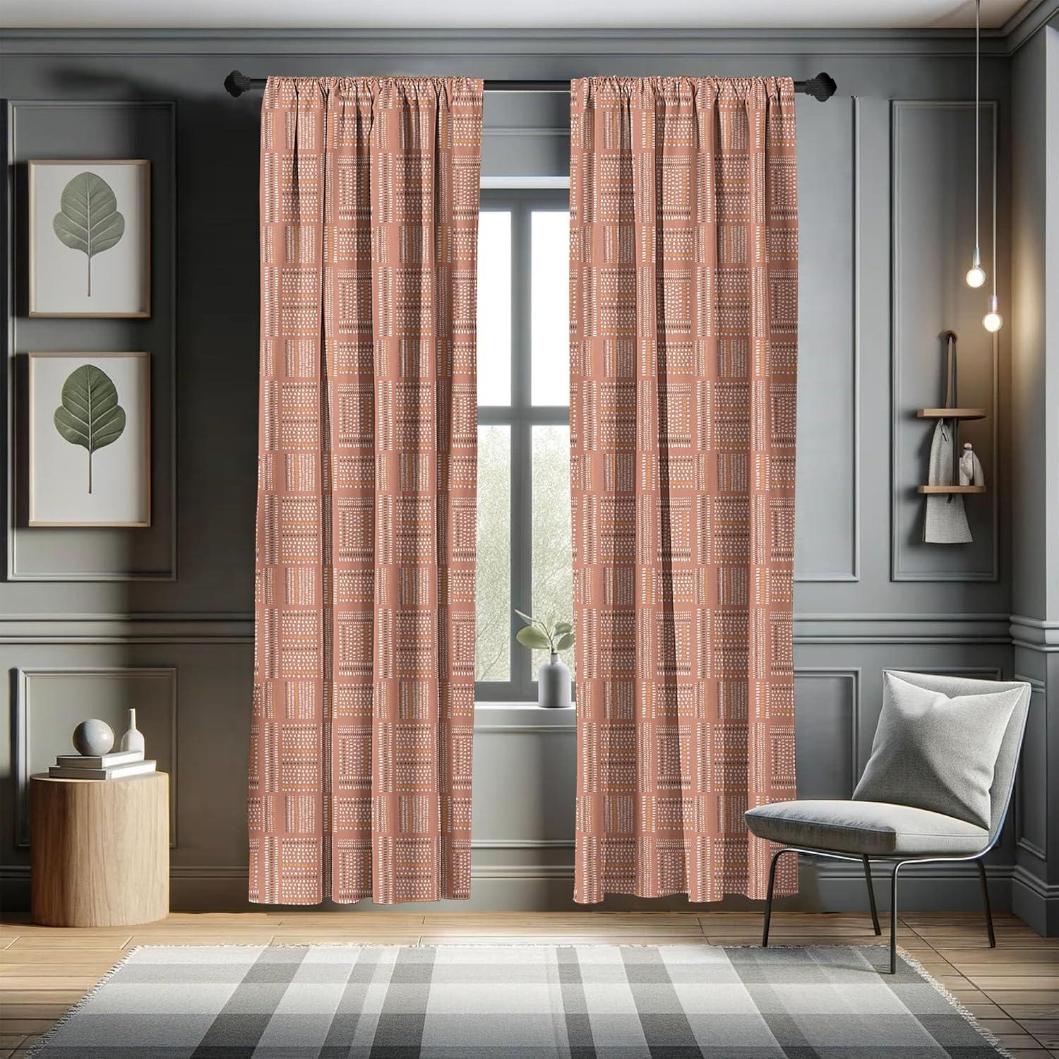 Ambesonne Tribal Curtains, Marks and Strokes Terracotta, Pair of 28"x84", Pale Rust Grey and White