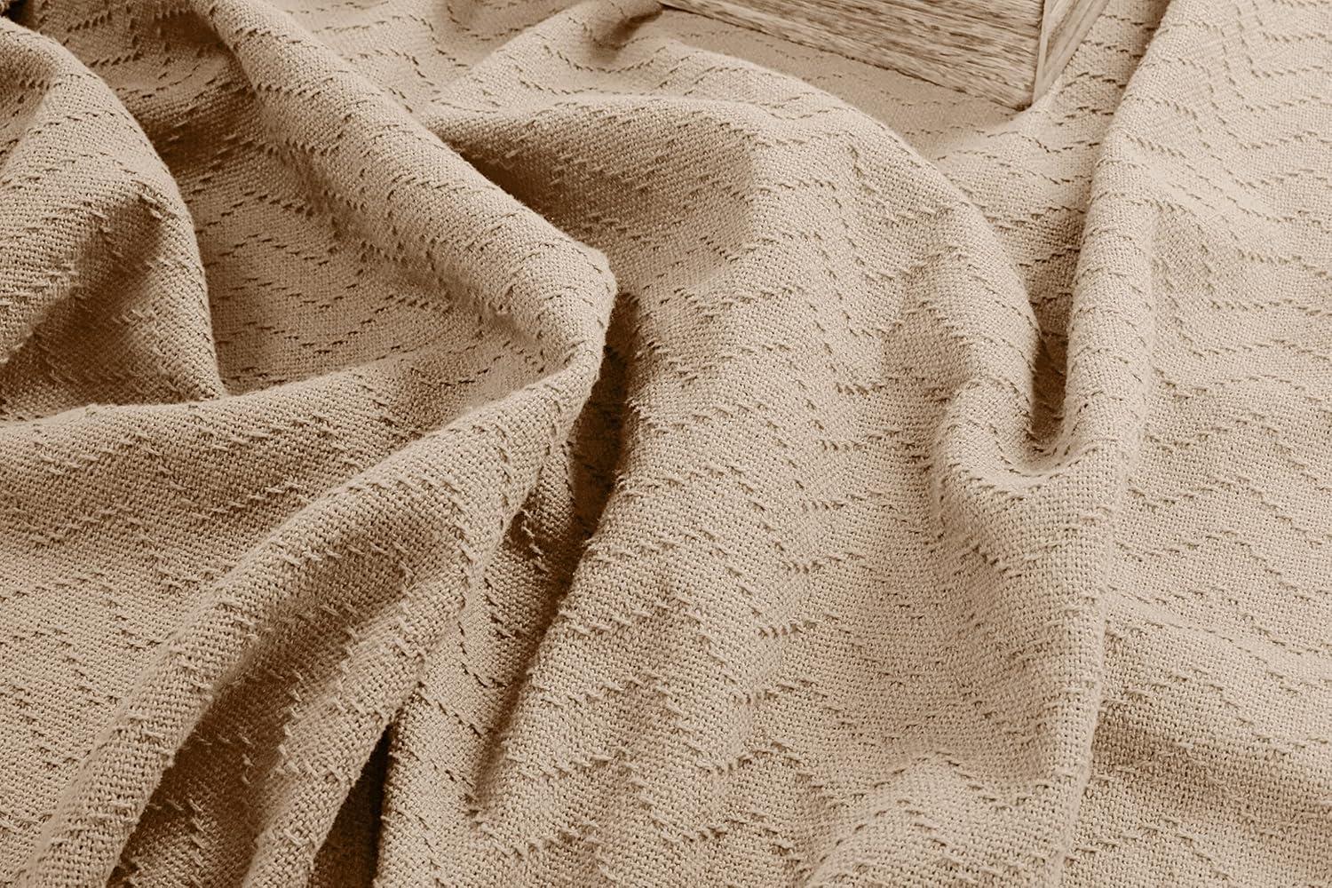 BELIZZI Home 100% Cotton Bed Blanket, Breathable Thermal Blanket Twin Size, Soft Chevron Thermal Blanket 60"x90", Cotton Bed Blanket, Perfect for Layering Any Bed for All Season, Beige