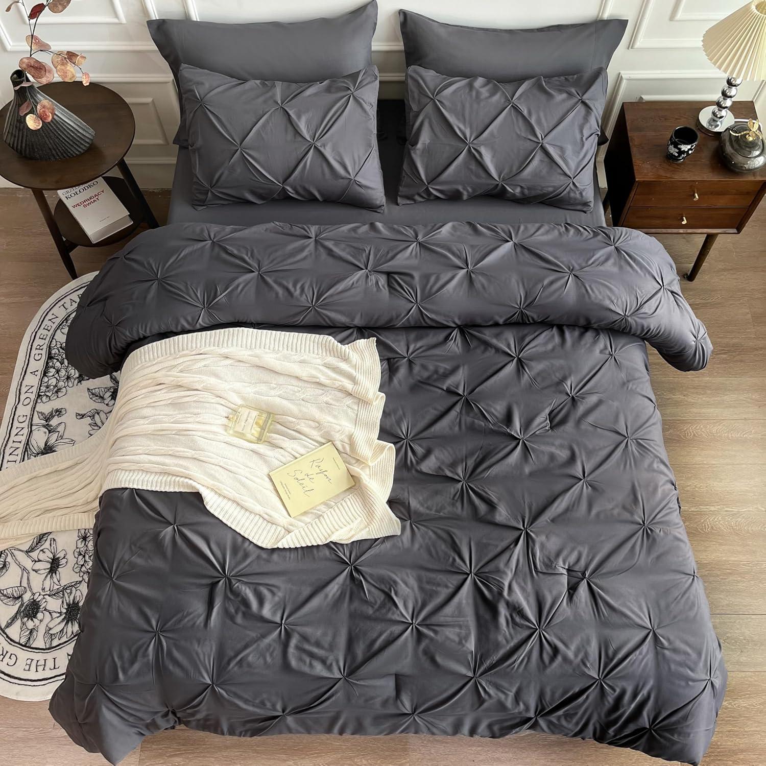 King Dark Grey Microfiber Down Alternative Bed in a Bag Set