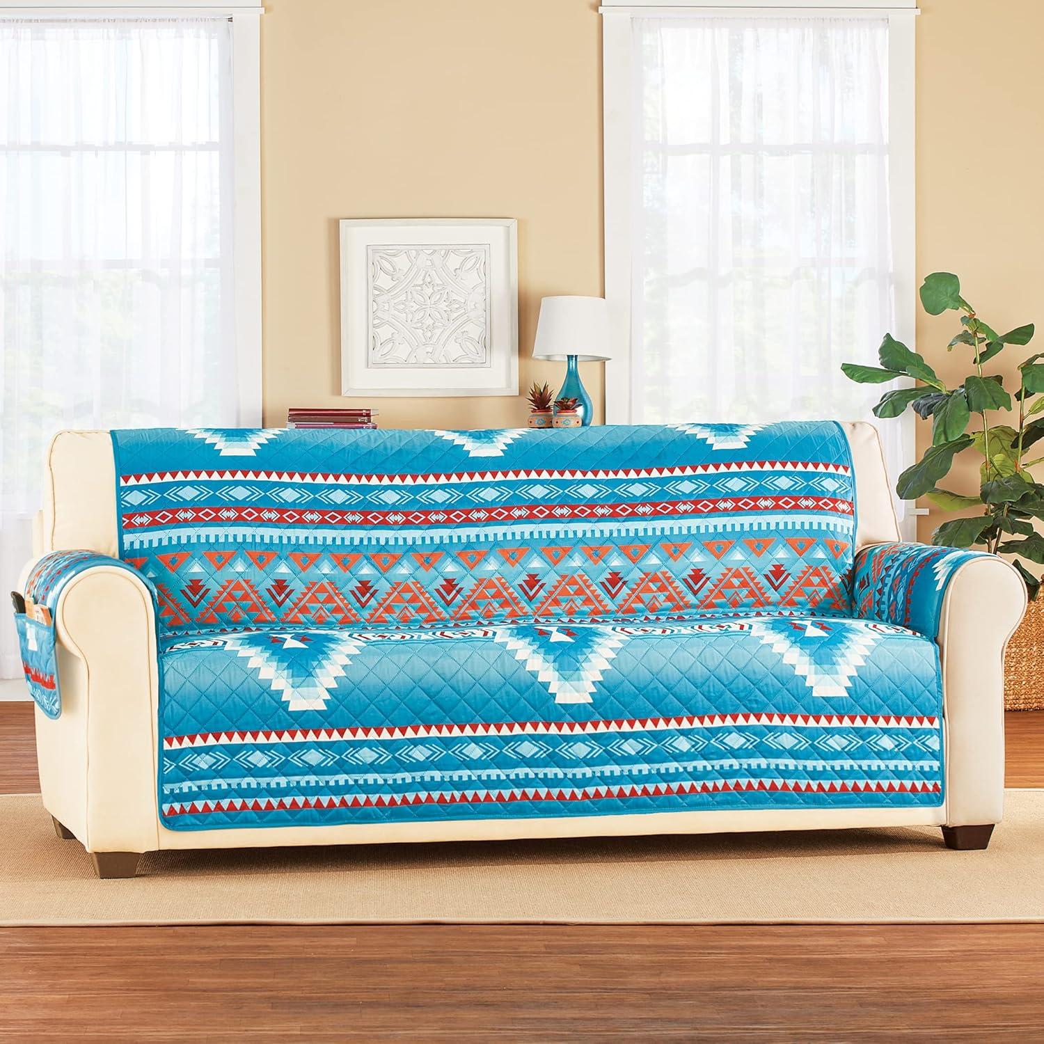 Collections Etc Quilted Turquoise Southwest Aztec Furniture Cover Sofa