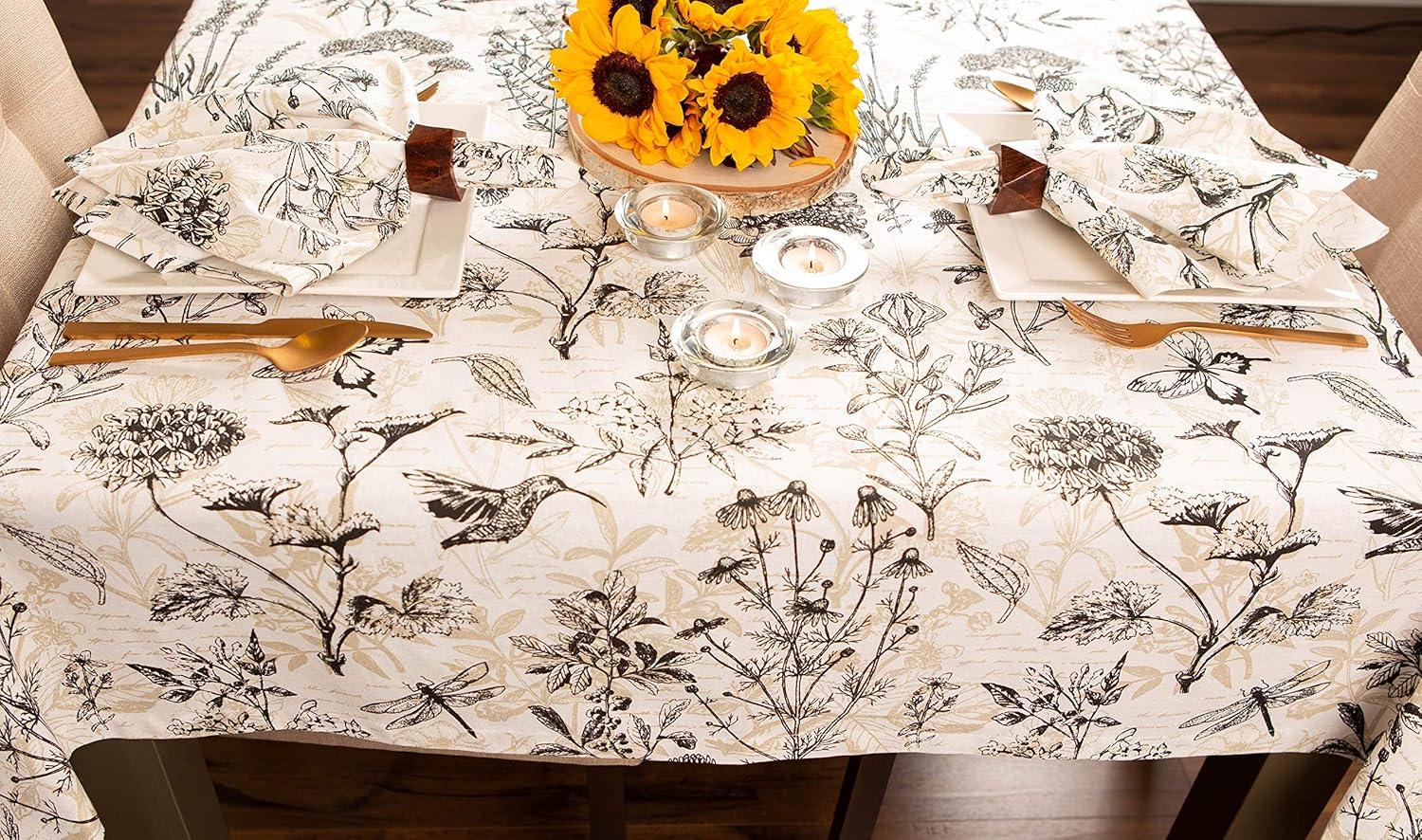 DII 60x84" Modern Cotton Botanical Print Tablecloth in Multi-Color