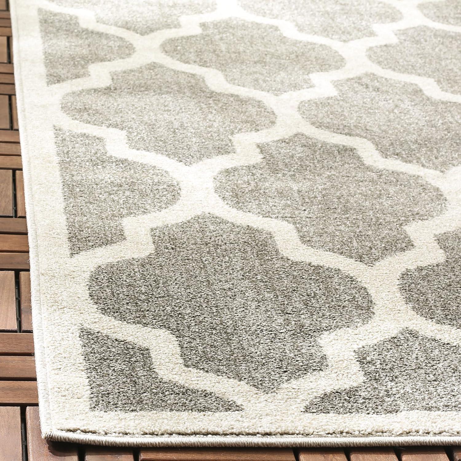 Dark Grey and Beige Geometric Synthetic Reversible Area Rug