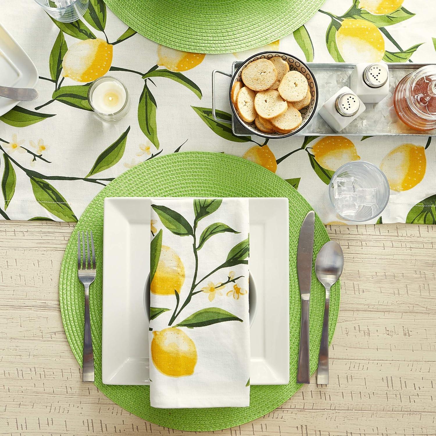 Placemats Set of 6, Lime Green Placemats Set of 6, Round Woven Placemats for Indoor and Outdoor, Washable Woven Placemats for St Patricks Day Placemats, 15 Inch