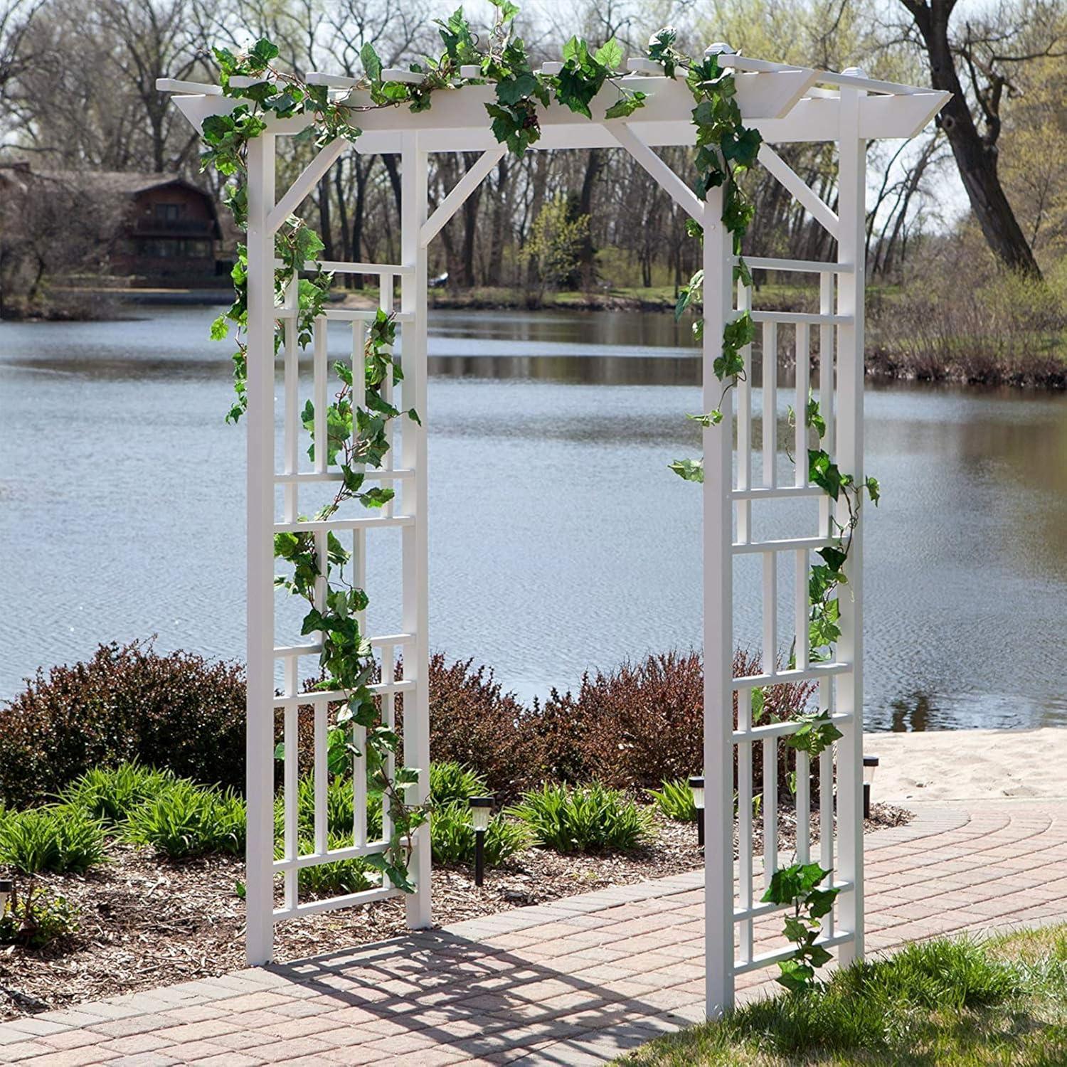 Dura-Trel Inc Dura-Trel Wellington Arbor 72" x 85" Outdoor Garden Arch Lattice Trellis, White