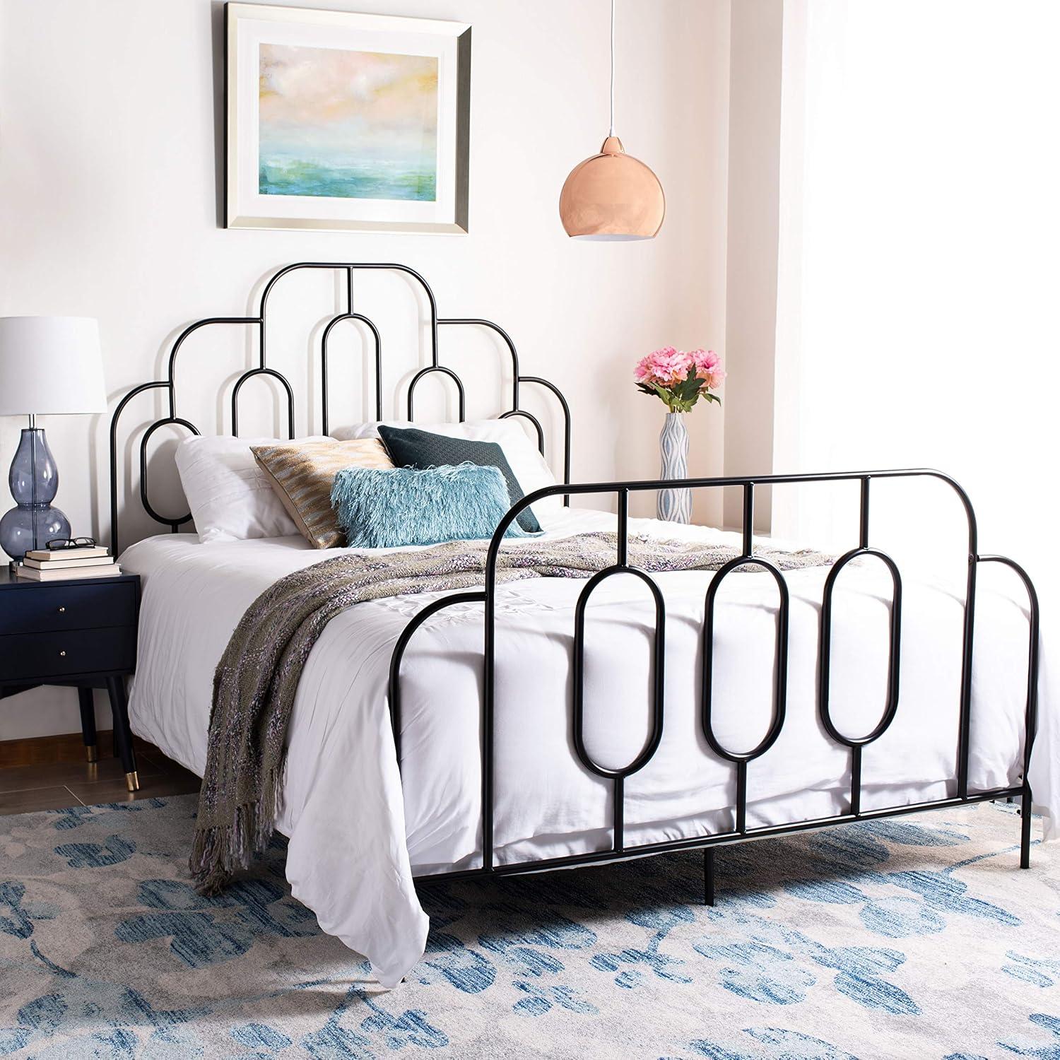 Full Black Metal Retro Bed Frame with Headboard