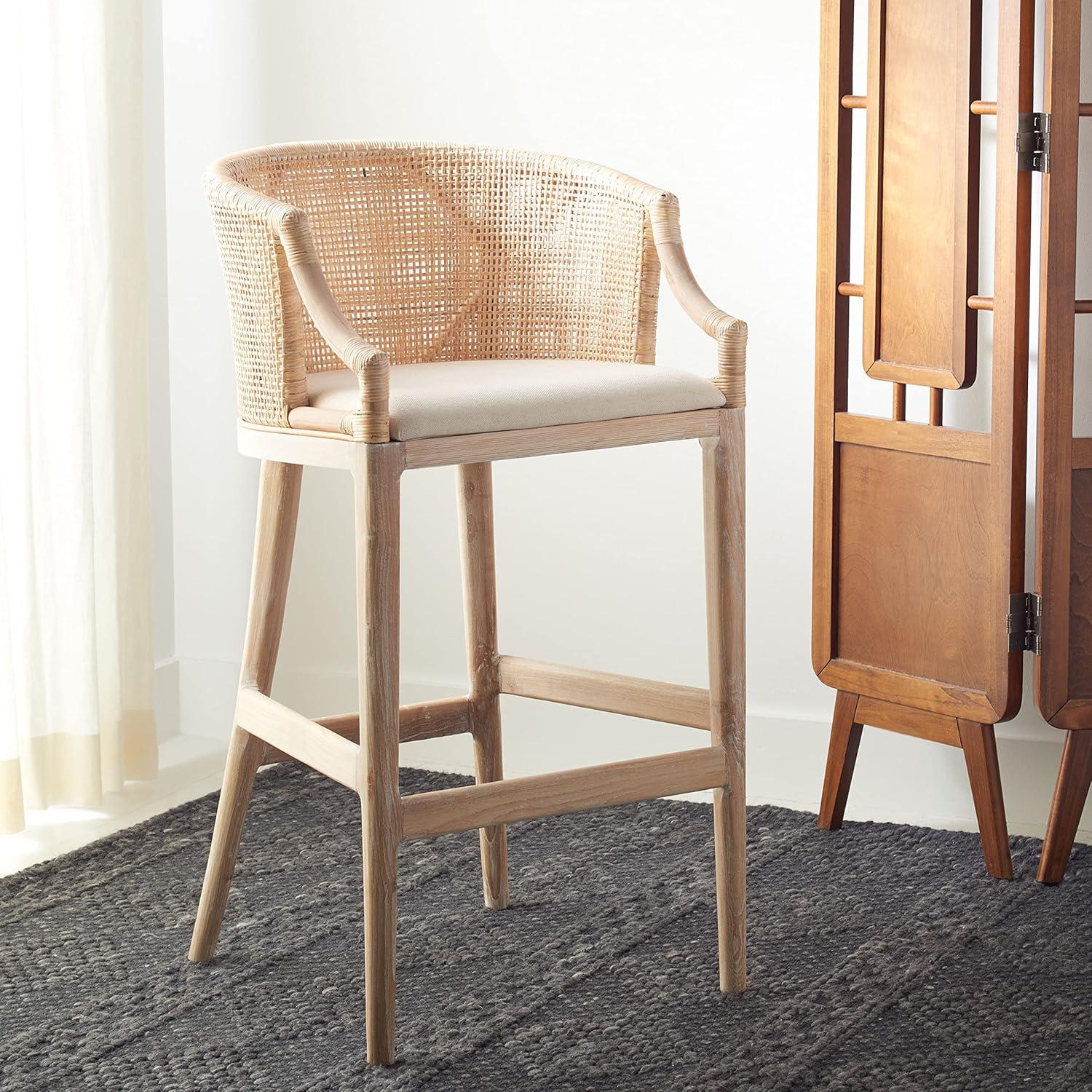 Natural Rattan and White Cushion Bar Stool