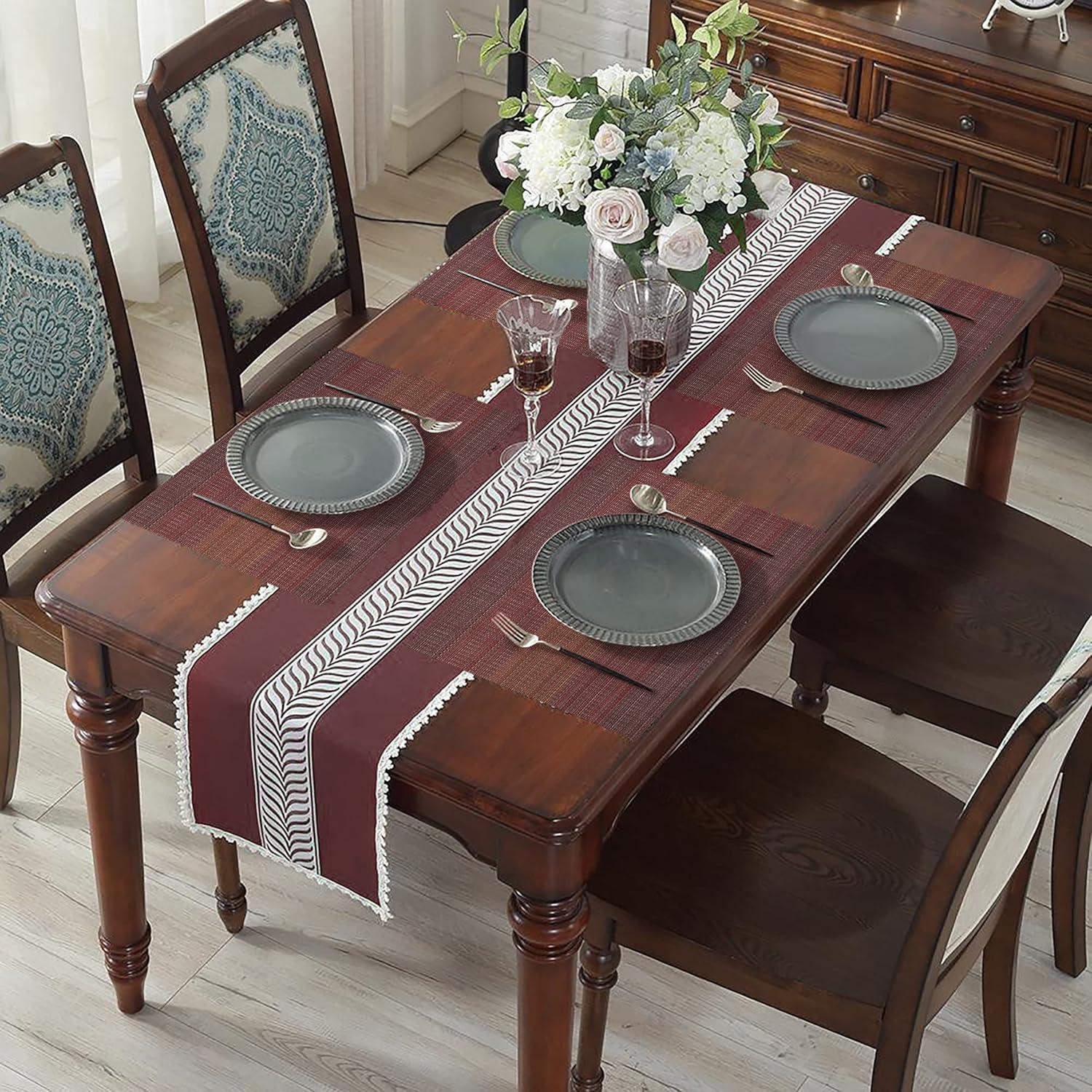 Table Placemats Set of 6 with Coasters Crossweave Woven Vinyl Wipe Clean Heat Resistant Washable Table Mats and Runner Set for Dining Table, Red