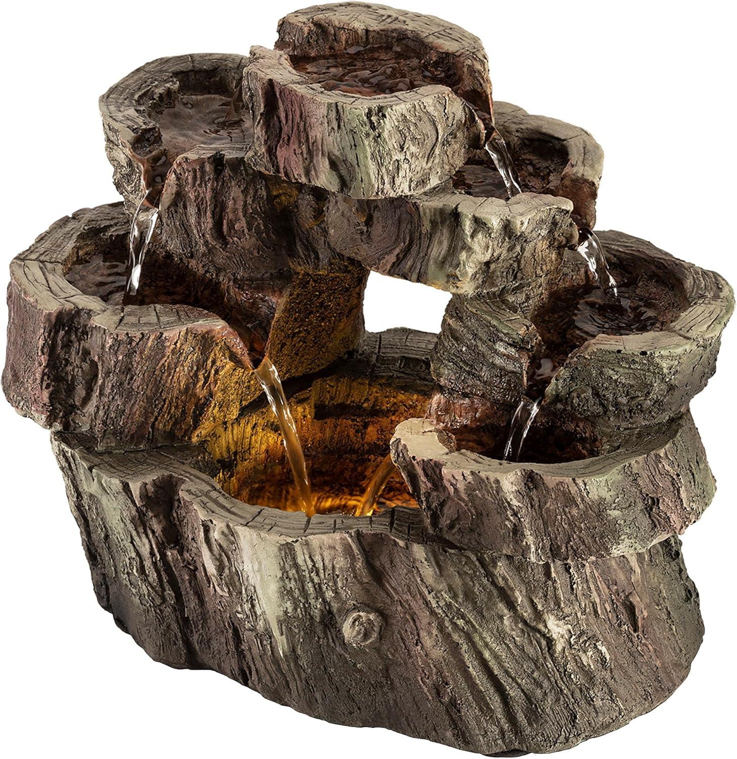 Brown Tree Trunk Tabletop Fountain with LED Lights