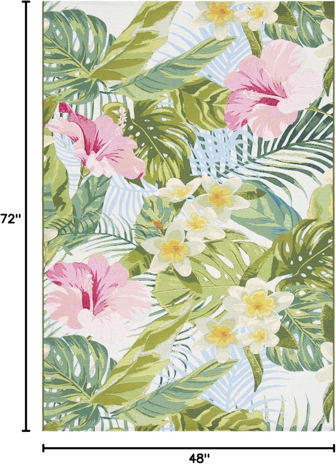 Barbados 500 BAR516 Power Loomed Indoor/Outdoor Area Rug - Green/Pink - 4'x6' - Safavieh