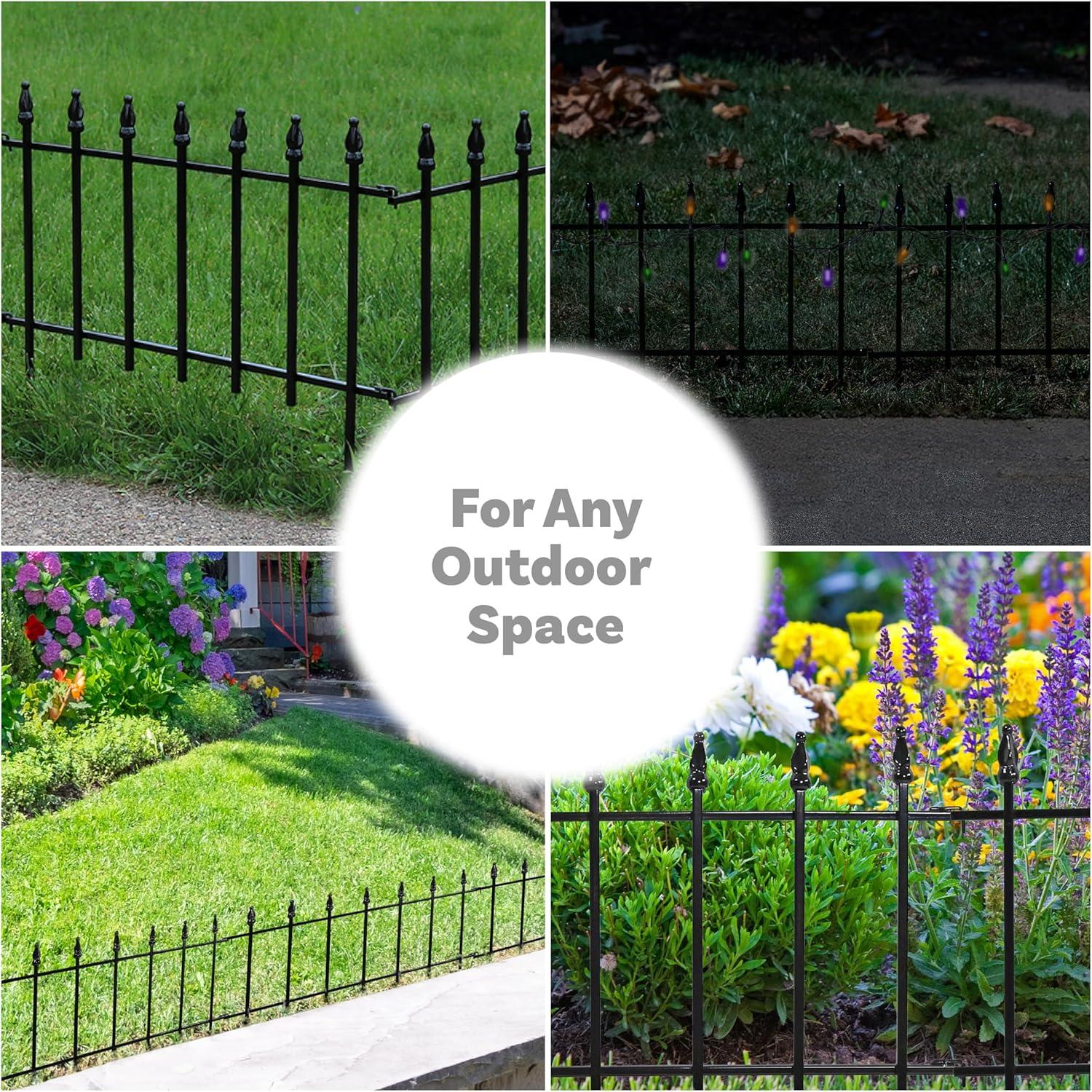 Sunnydaze Outdoor Lawn and Garden Metal Roman Style Decorative Border Fence Panel Set - 9' - Black - 5pk