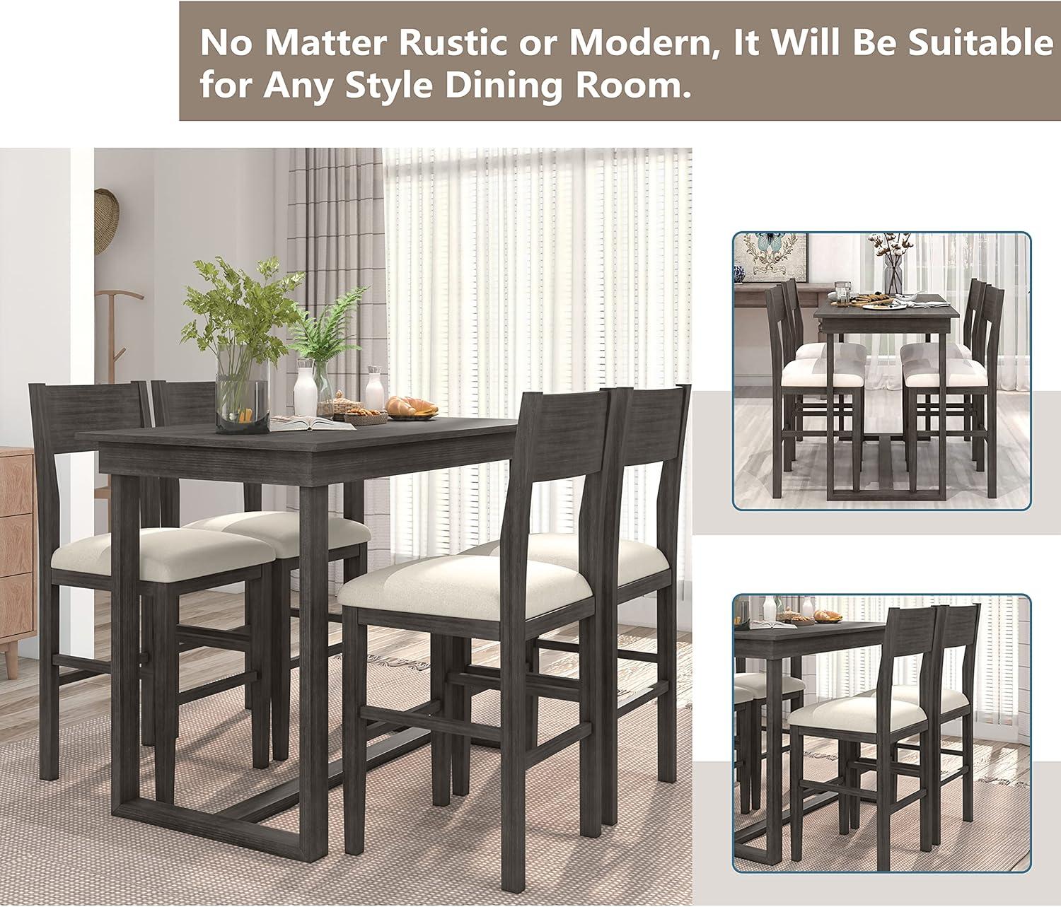 Gray Counter Height Dining Set with Upholstered Chairs