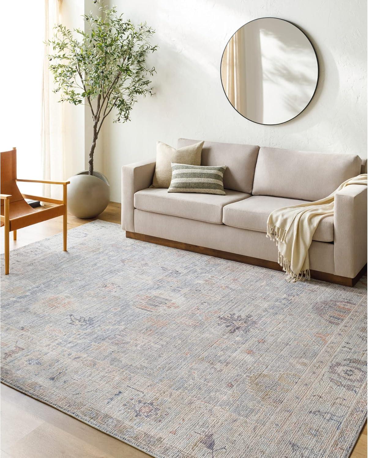 Marlene Pale Blue Vintage Medallion Area Rug, 5'2" x 7'