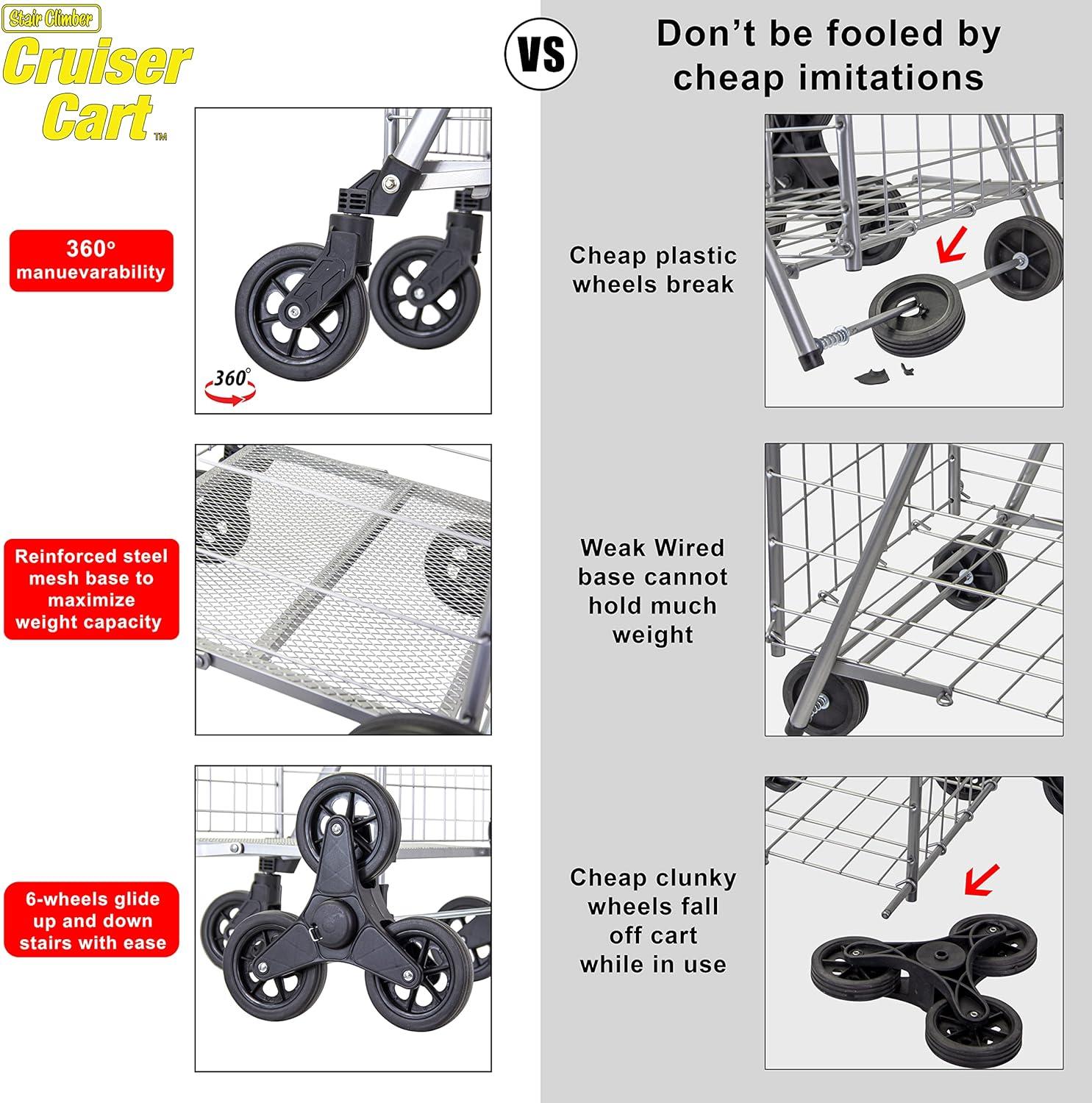 Dbest Products Folding Shopping Cart with Wheels, Sliver