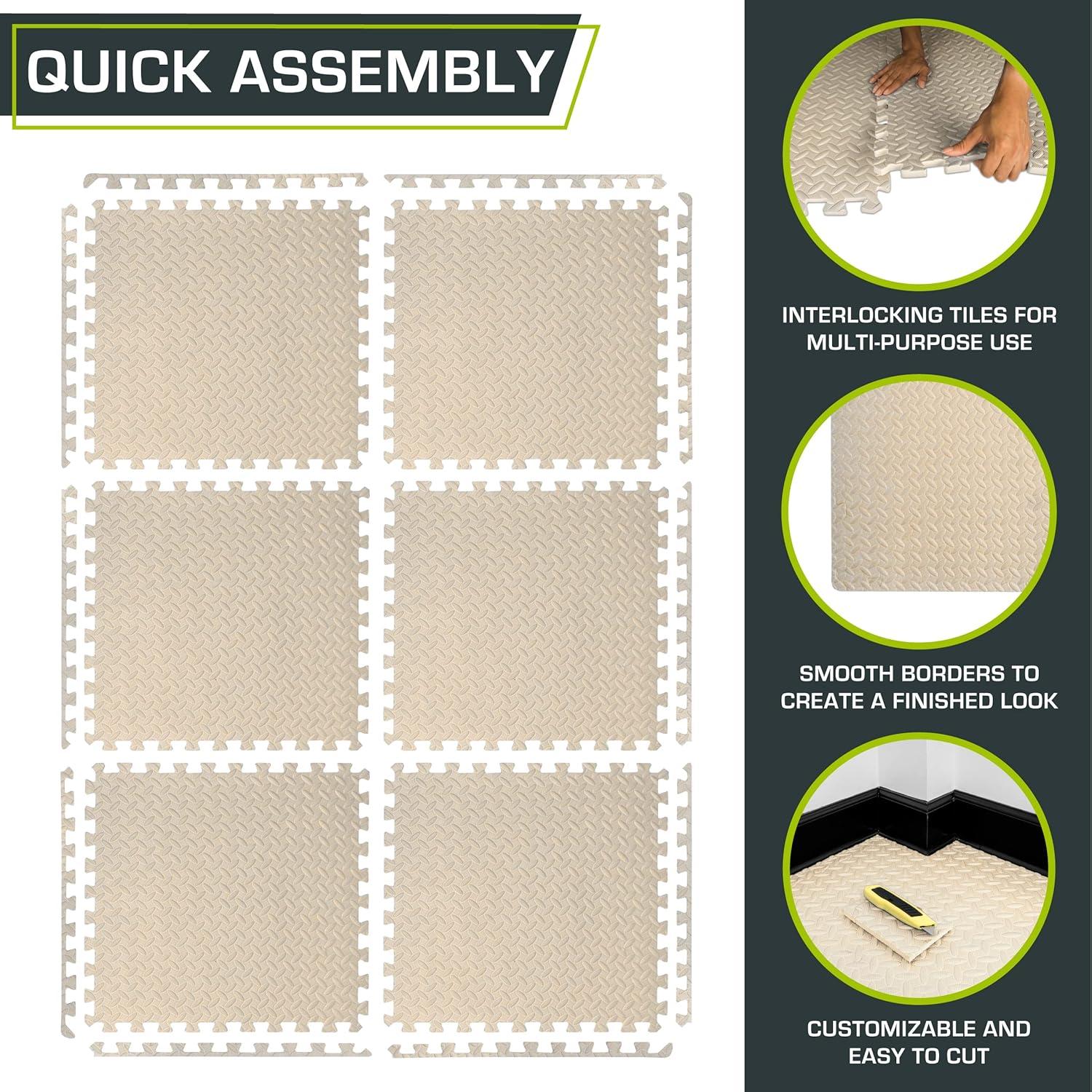 ProsourceFit Exercise Puzzle Mat 1/2-in, Beige, 24 Sq Ft - 6 Tiles