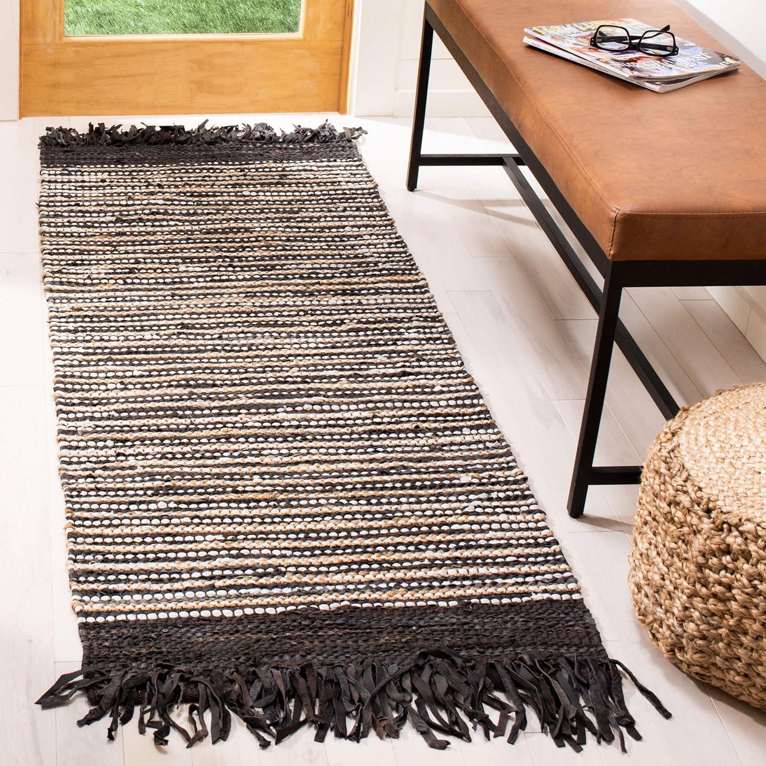 Handmade Dark Brown and Multi Cowhide Runner Rug