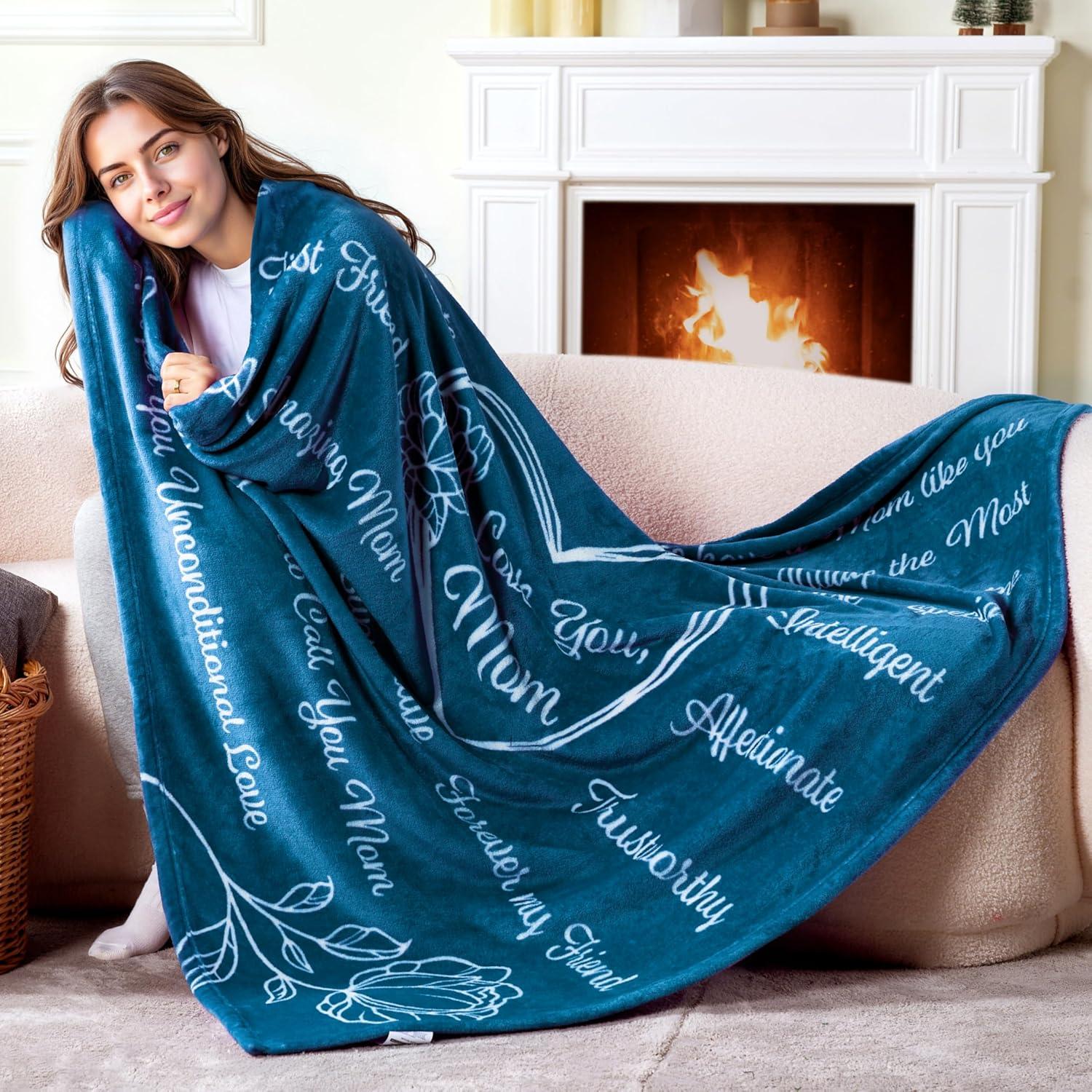 SYNCFUN Soft Warm Hug Blanket - Compassion Throw Blanket Gift with Inspirational Words & Prayer, Purple Gift Blanket for Women Mom Friend 50" x 60"