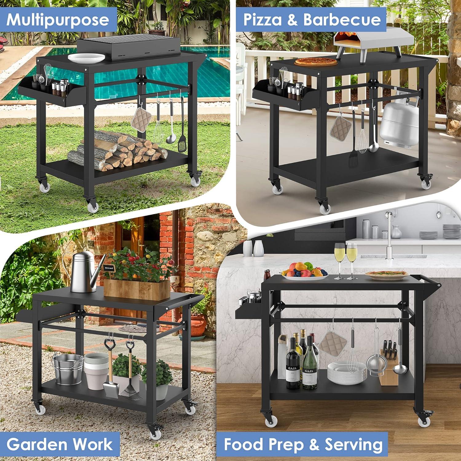 Black Heavy Duty Outdoor Grill Cart with Wheels