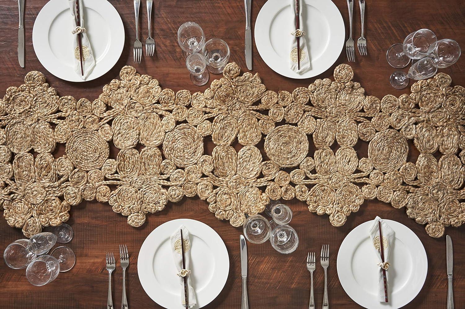 LR Home Hugo Solid Jute Table Runner, Natural 6’8” Length