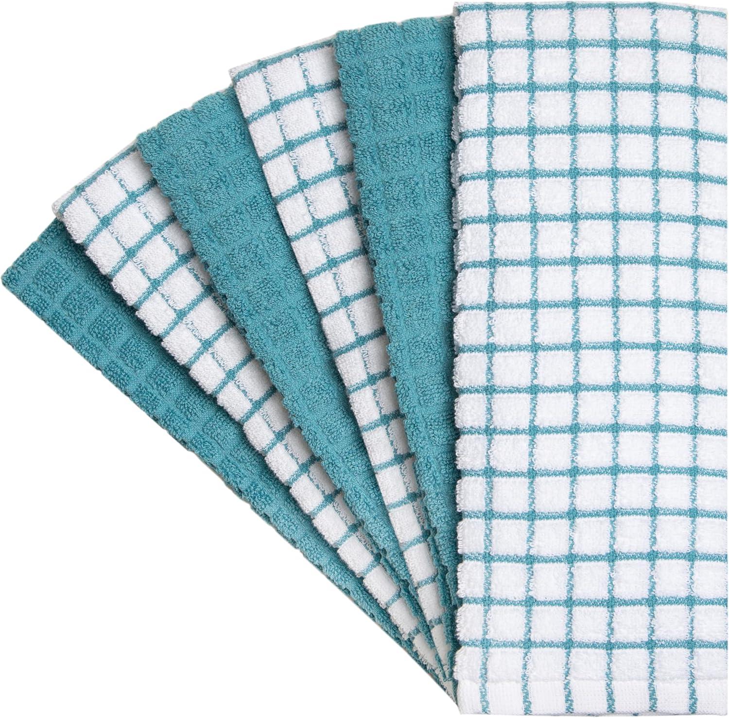 Premium Kitchen Towels (16”x 28”, 6 Pack) – Large Cotton Kitchen Hand Towels – Chef Weave Design – 380 GSM Highly Absorbent Tea Towels Set With Hanging Loop – Aqua