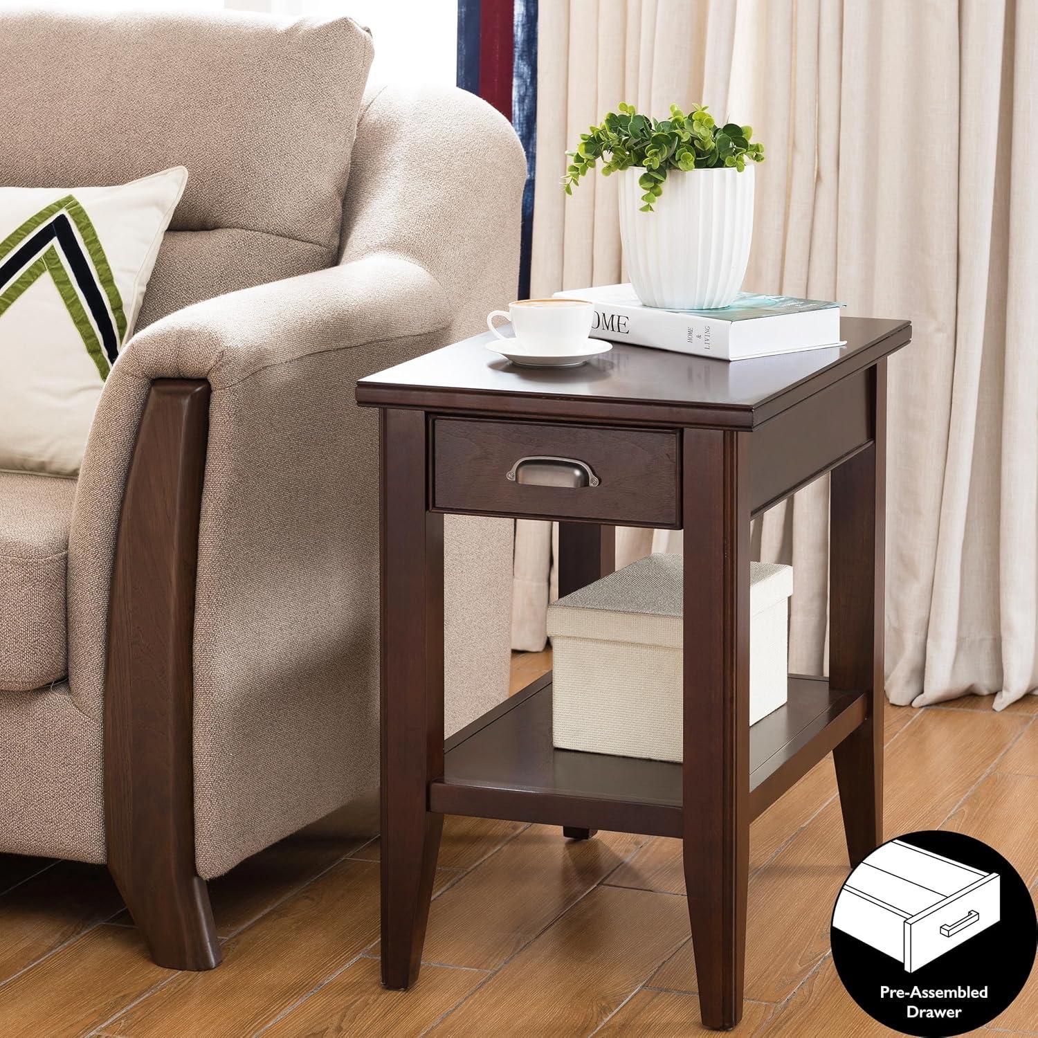 Laurent Drawer Chairside Table Chocolate Cherry Finish - Leick Home: Solid Wood, Beaded Edge, Ball Bearing Glides