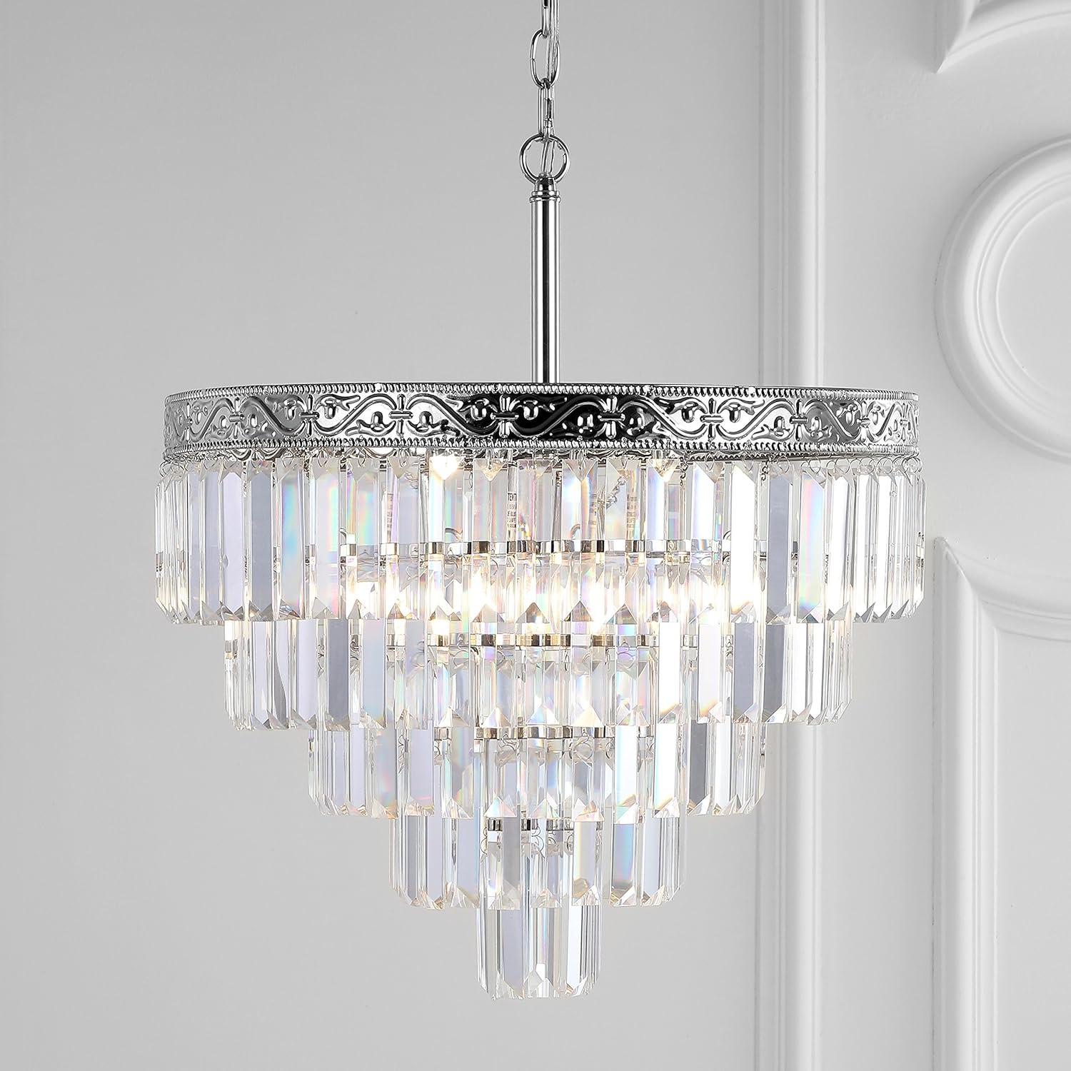 Wyatt 20" 4-Light Crystal LED Chandelier, Polished Nickel/ Clear