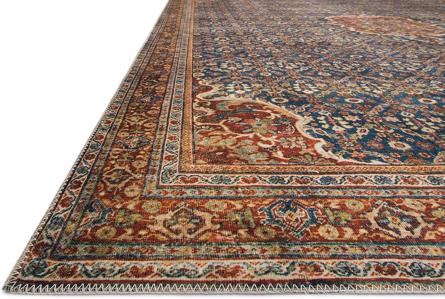 Loloi II Layla Printed Oriental Distressed Cobalt Blue / Spice Area Rug