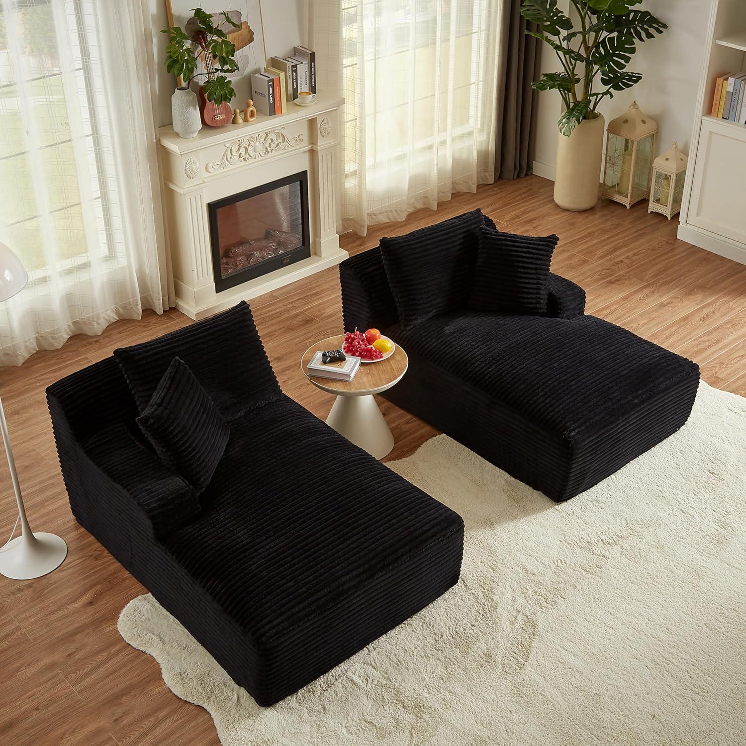 GNIXUU 78"Oversized Double Chaise Lounge Indoor, Corduroy Sleeper Sectional Couch, Upholstered Boneless Cloud Sofa Deep Seat, Comfy Plush Chair Bed for Living Room