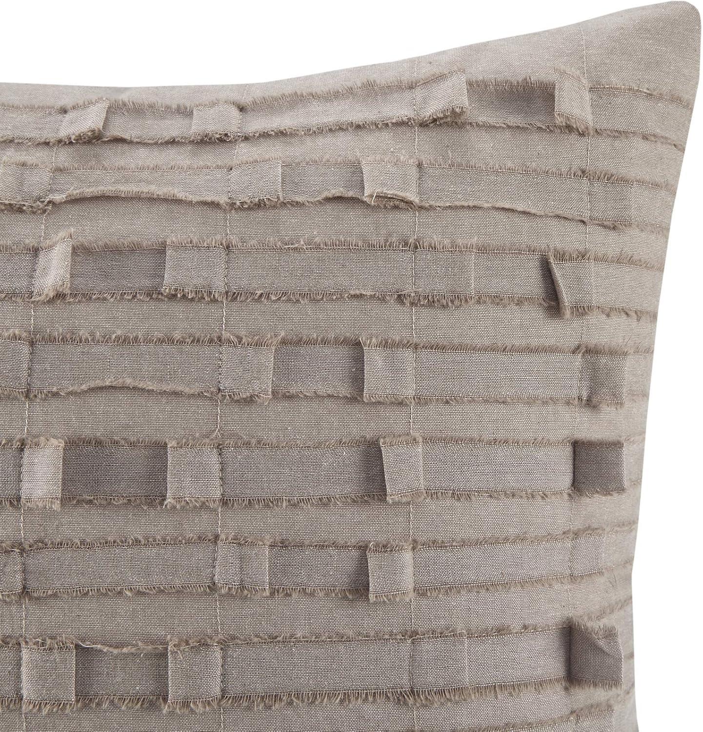 Taupe Jacquard Cotton Square Throw Pillow with Zipper Closure