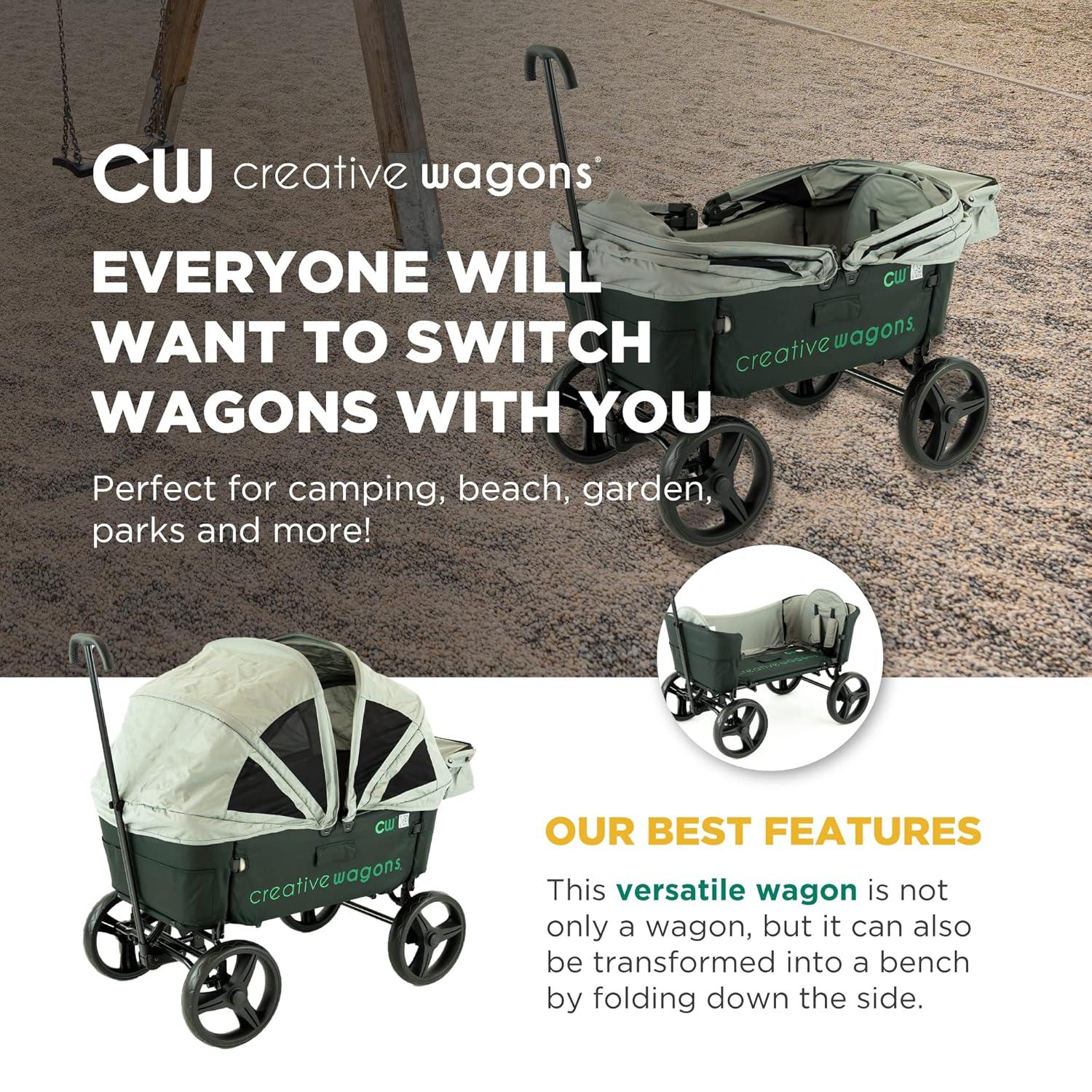 Creative Outdoor Stroller Wagon with Canopy for Kids Push Pull Folding Wagon, Black
