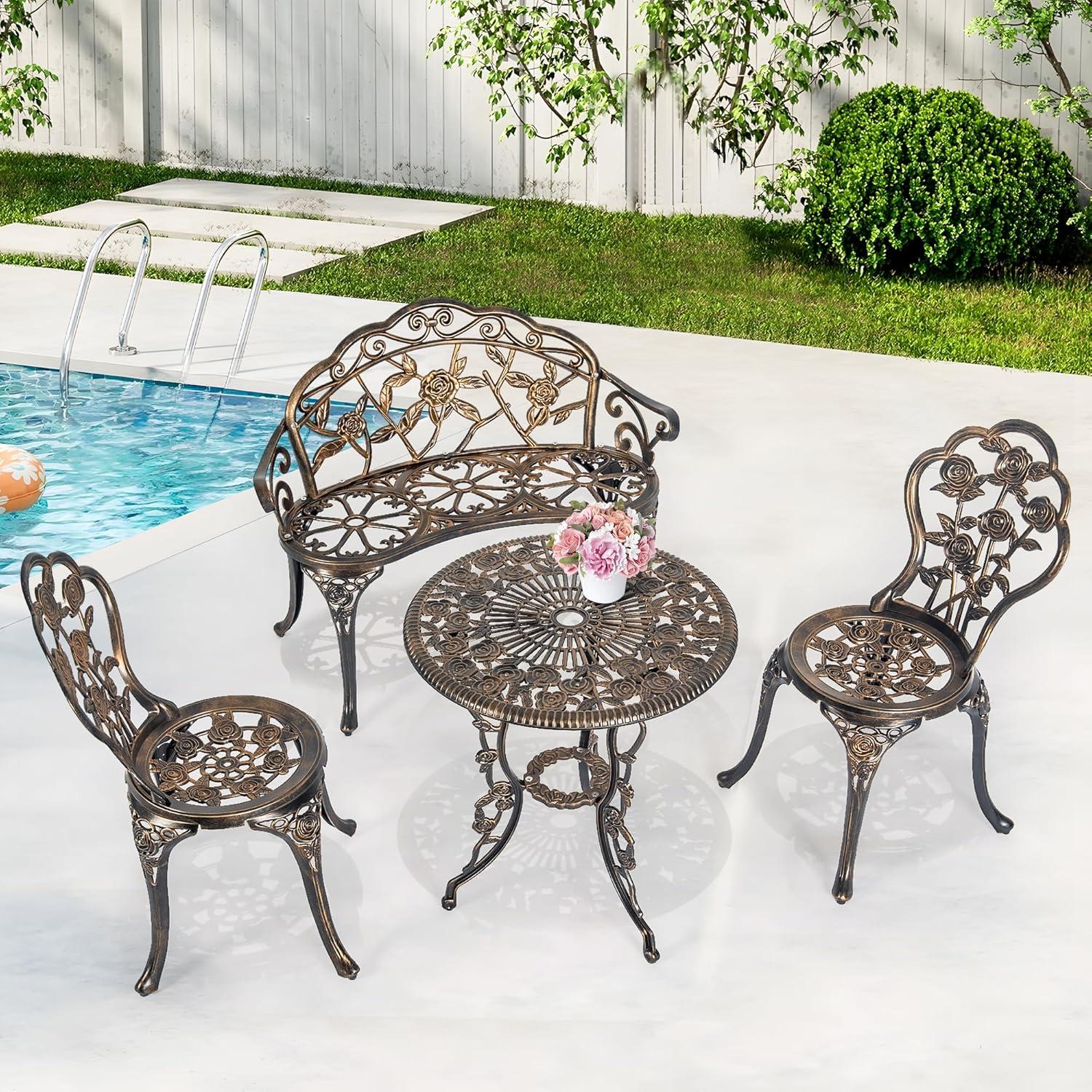 Bloomsbury Market Busselton Round 4 - Person Cast Aluminum Patio Bistro Set Brown