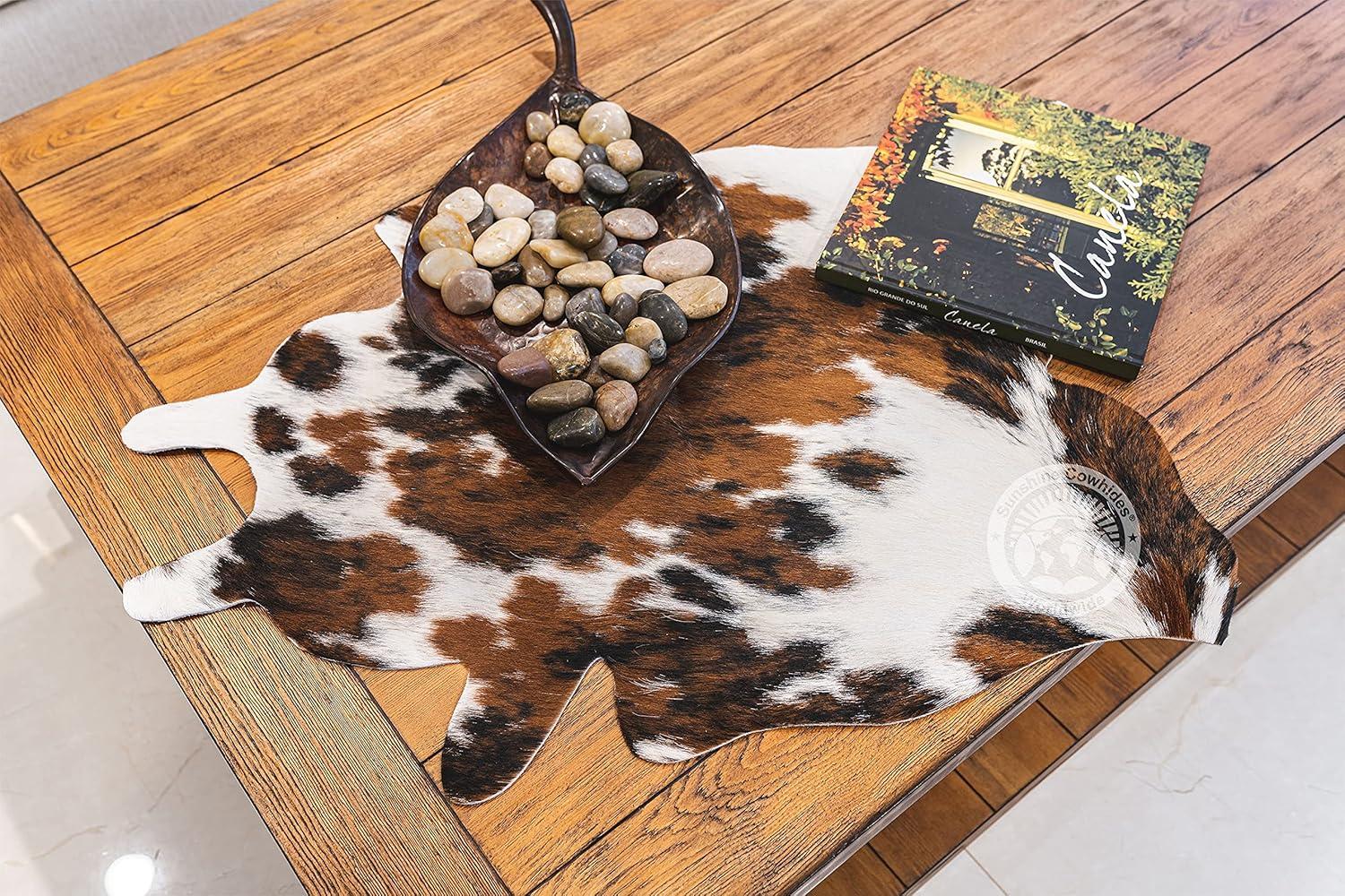 Small Tricolor Genuine Cowhide Rug for Modern Decor