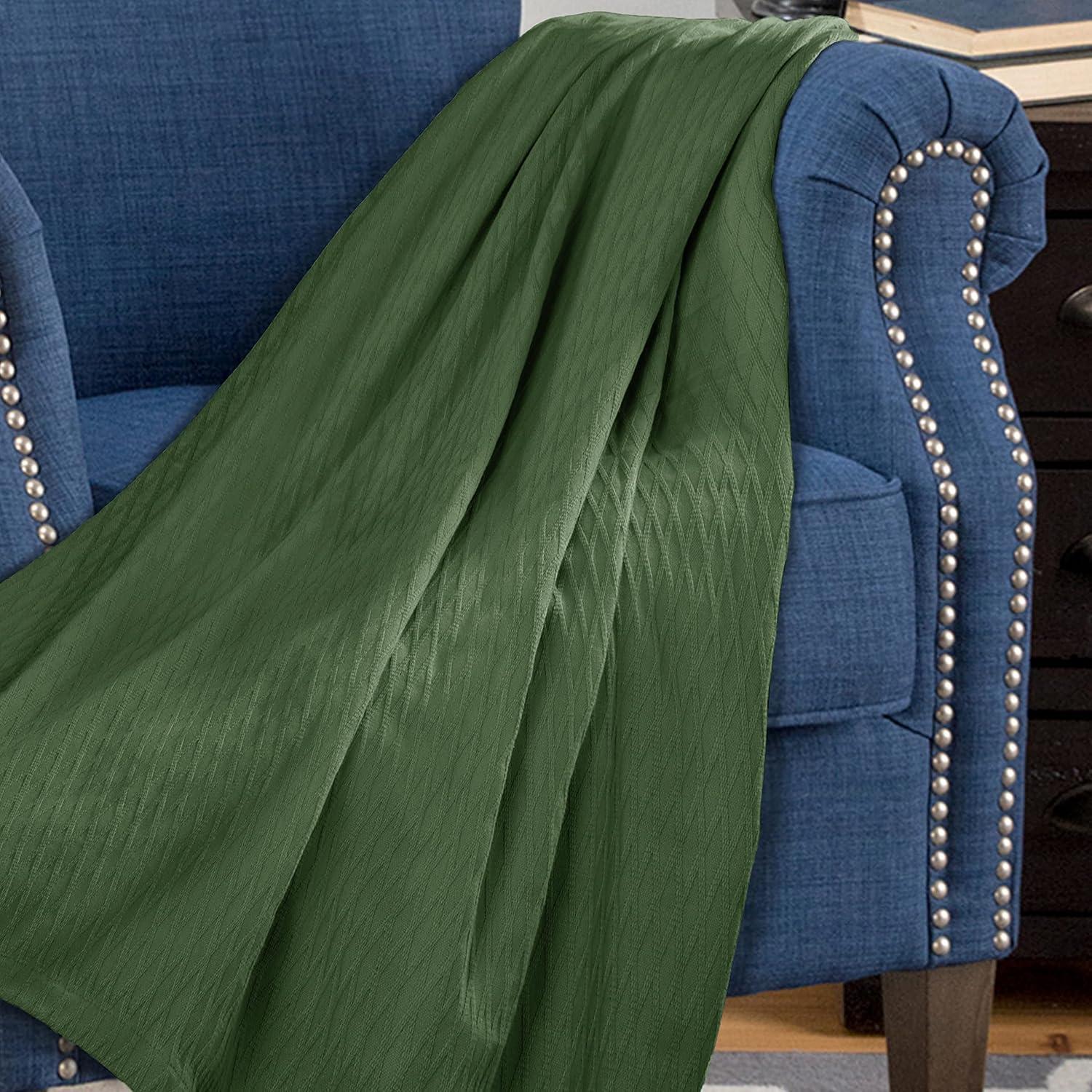 SUPERIOR Diamond Weave All-Season Cotton Blanket, Cover for Home, Couch, Bed, Soft, Warm Blankets, Boho Aesthetic, Comfy, Cozy Covers, Decorative Bedding Essentials, Full/Queen, Forest Green