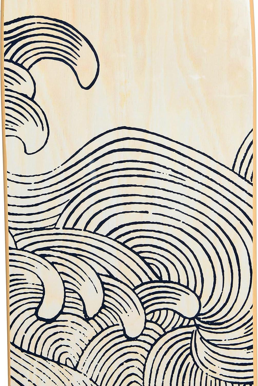 Storied Home Lacquered Wood Surfboard Wall Decor with Waves Hangs Vertical or Horizontal: Matte Finish, Abstract Pattern