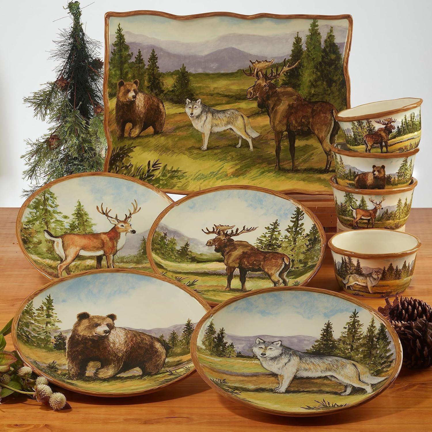 Rustic Wildlife Ceramic 16-Piece Dinnerware Set in Multicolor