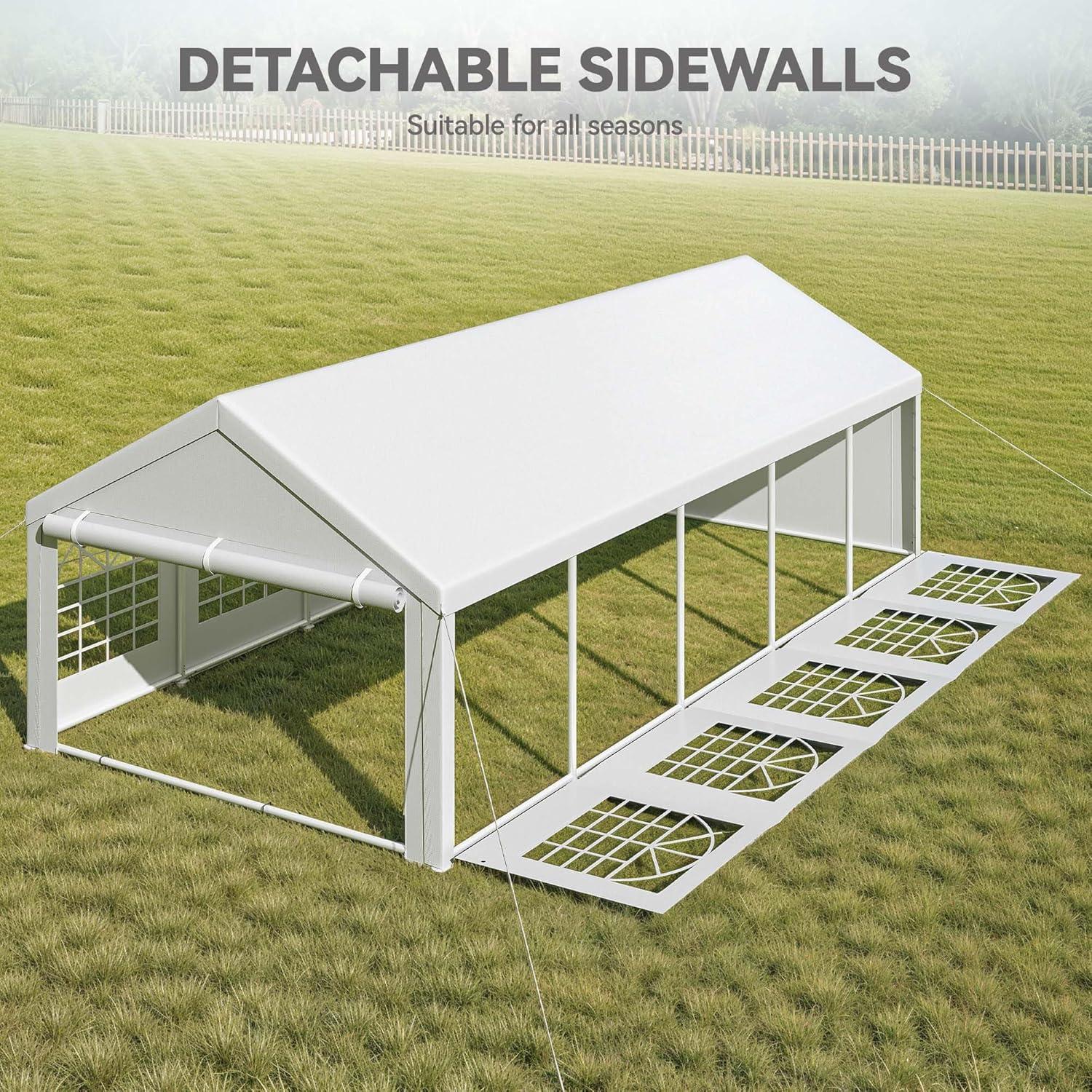 Dextrus 16x32FT Party Tent Heavy Duty PVC Wedding Event Shelters White Upgraded Galvanized Ripple Canopy with Large Roof Removable Sidewalls & 3 Storage Bags 600D Oxford Commercial