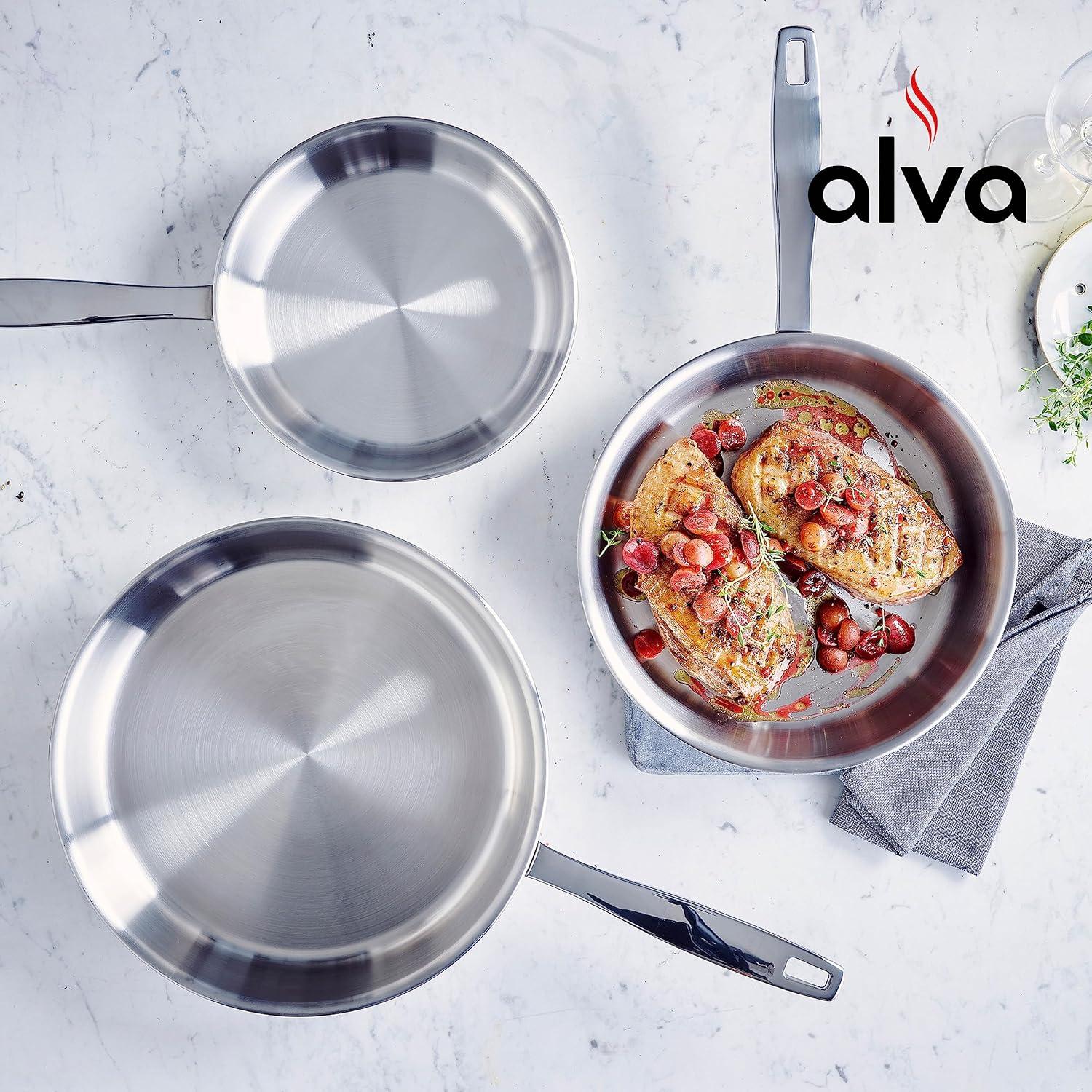 Alva Maestro Stainless Steel Frying Pan Skillet Non Toxic Omelette Pan Kitchen Cookware PFAS, PFOA & PFTE Free, for Cooking Pan Set, Induction Safe, Add to Your Pots and Pans Set Cookware