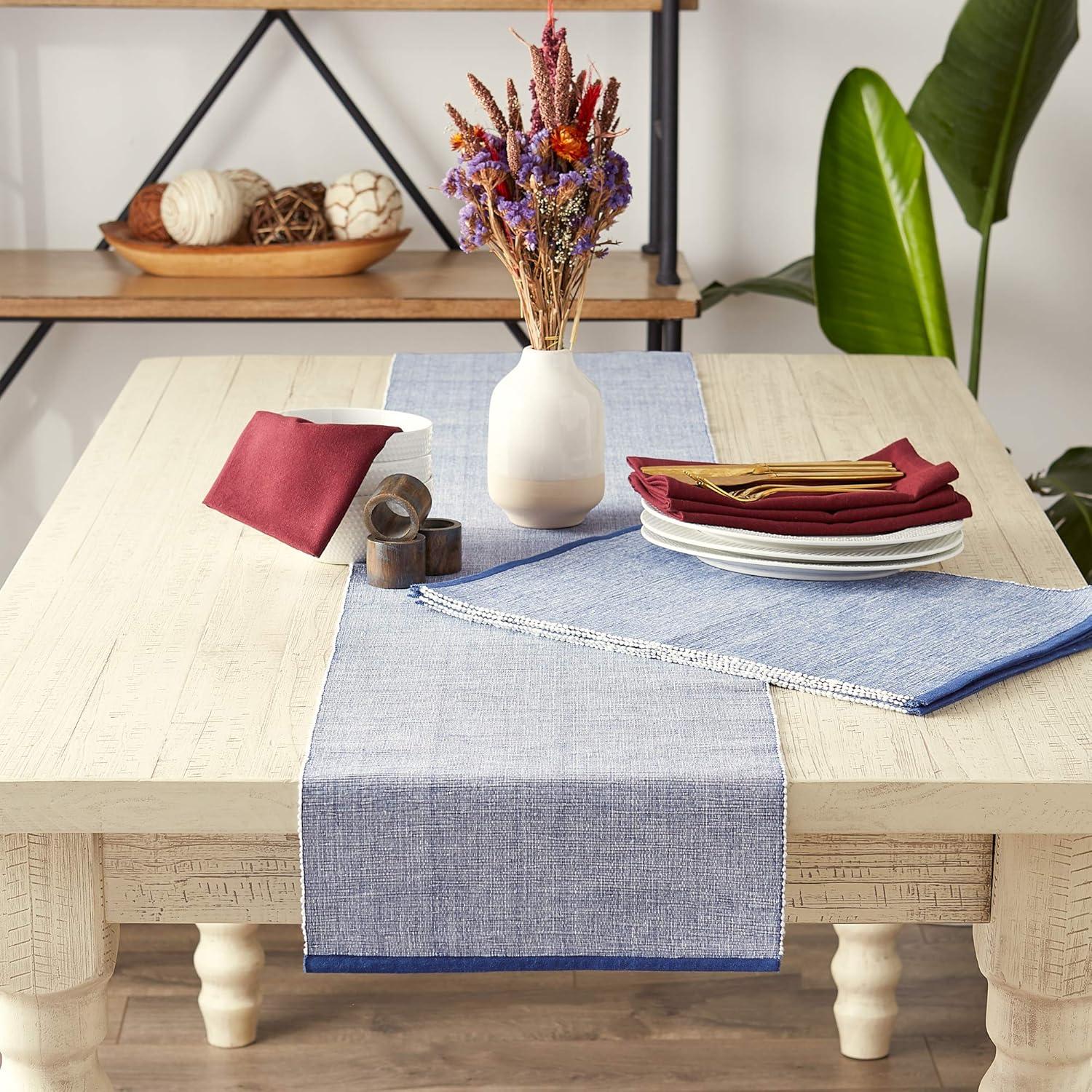 French Blue Cotton Chambray Ribbed Table Runner 13x72