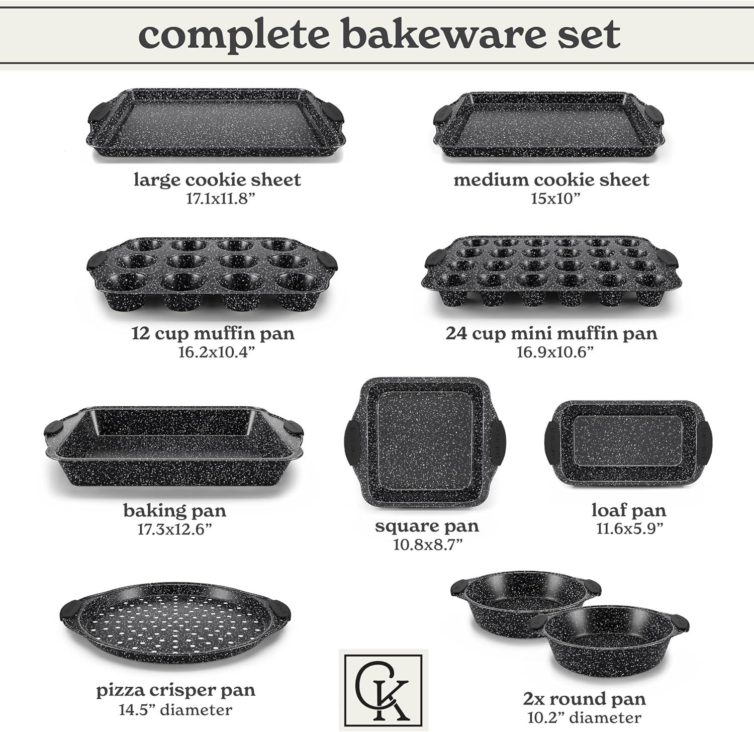 Black Nonstick Stackable Bakeware Set with Silicone Handles, 10 Pieces