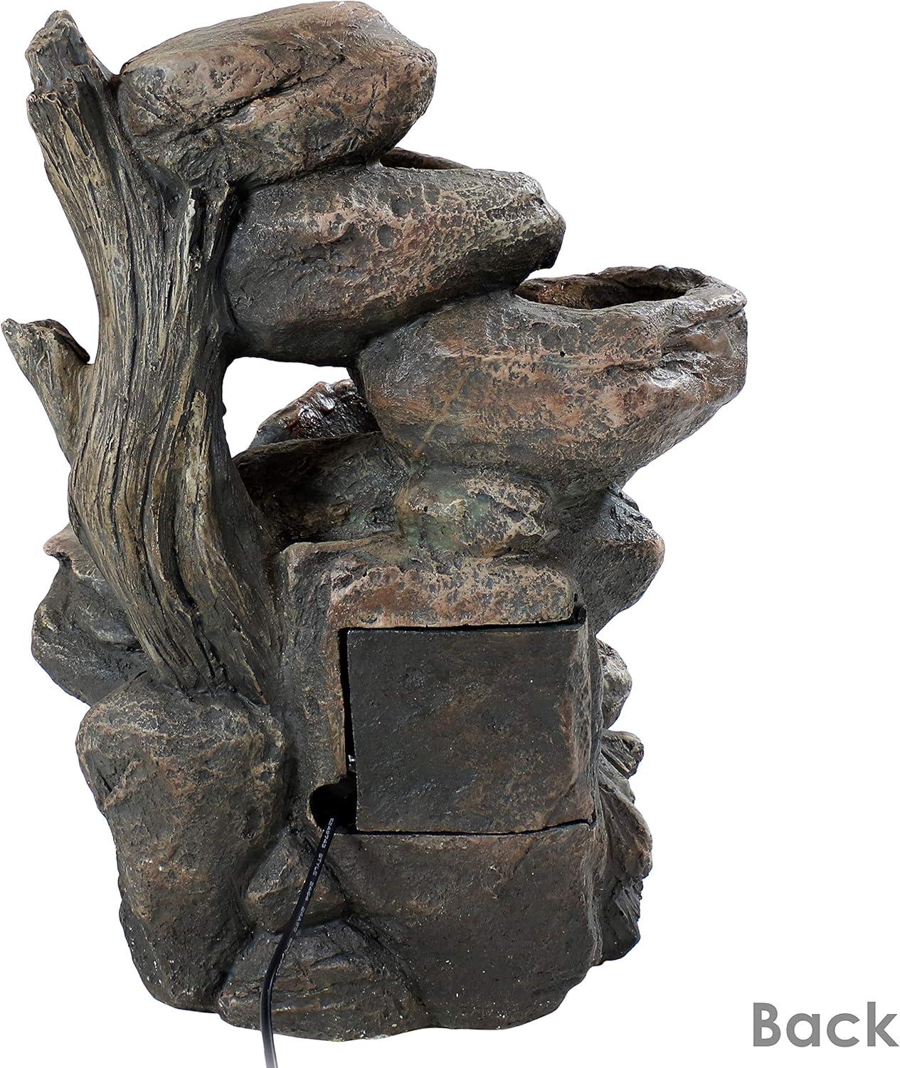 Rock Falls Rustic Resin Tabletop Fountain with Colored LED Lights