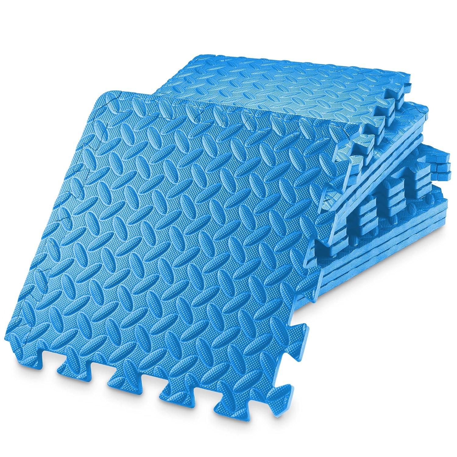 Philosophy Gym Pack of 12 Exercise Flooring Mats - 12 x 12 Inch Foam Rubber Interlocking Puzzle Floor Tiles - Blue