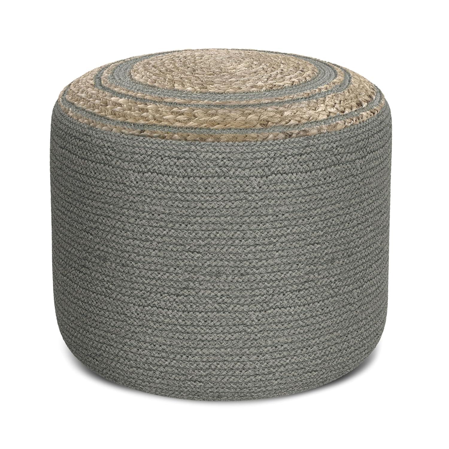 Serena 14 in. H Contemporary Round Braided Pouf In Dove Grey Hand Braided Cotton Jute
