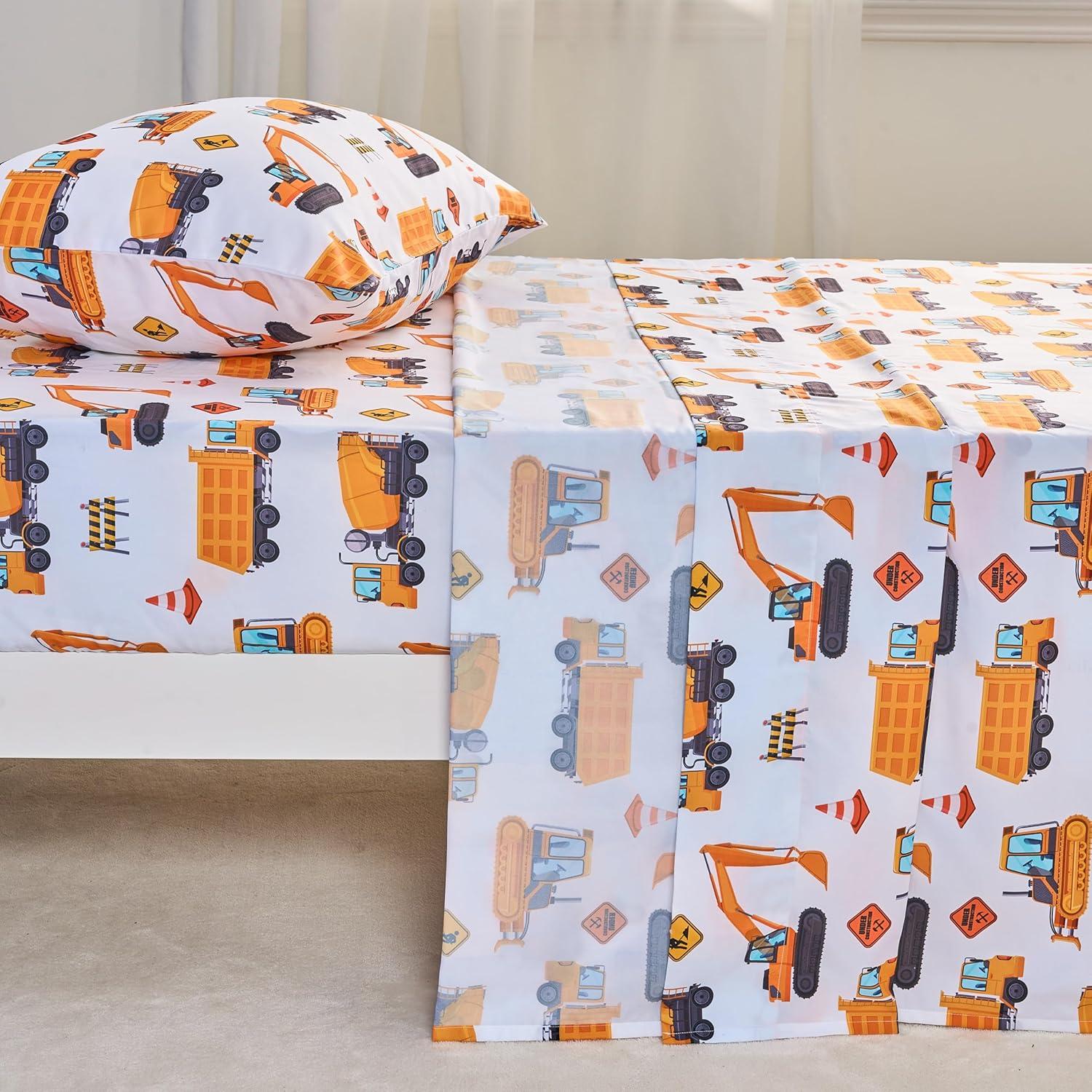 Construction Vehicle Print Kids Full Microfiber Sheet Set