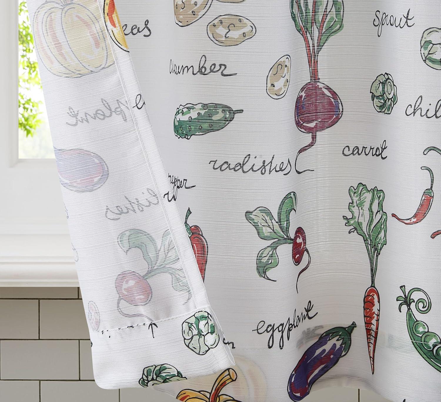 RT Designer's Collection Tribeca Vegetables Printed 3 Pieces Kitchen Curtain Set Includes 1 Valance 52" x 18" and 2 Tiers 26" x 36" Each Multi Color