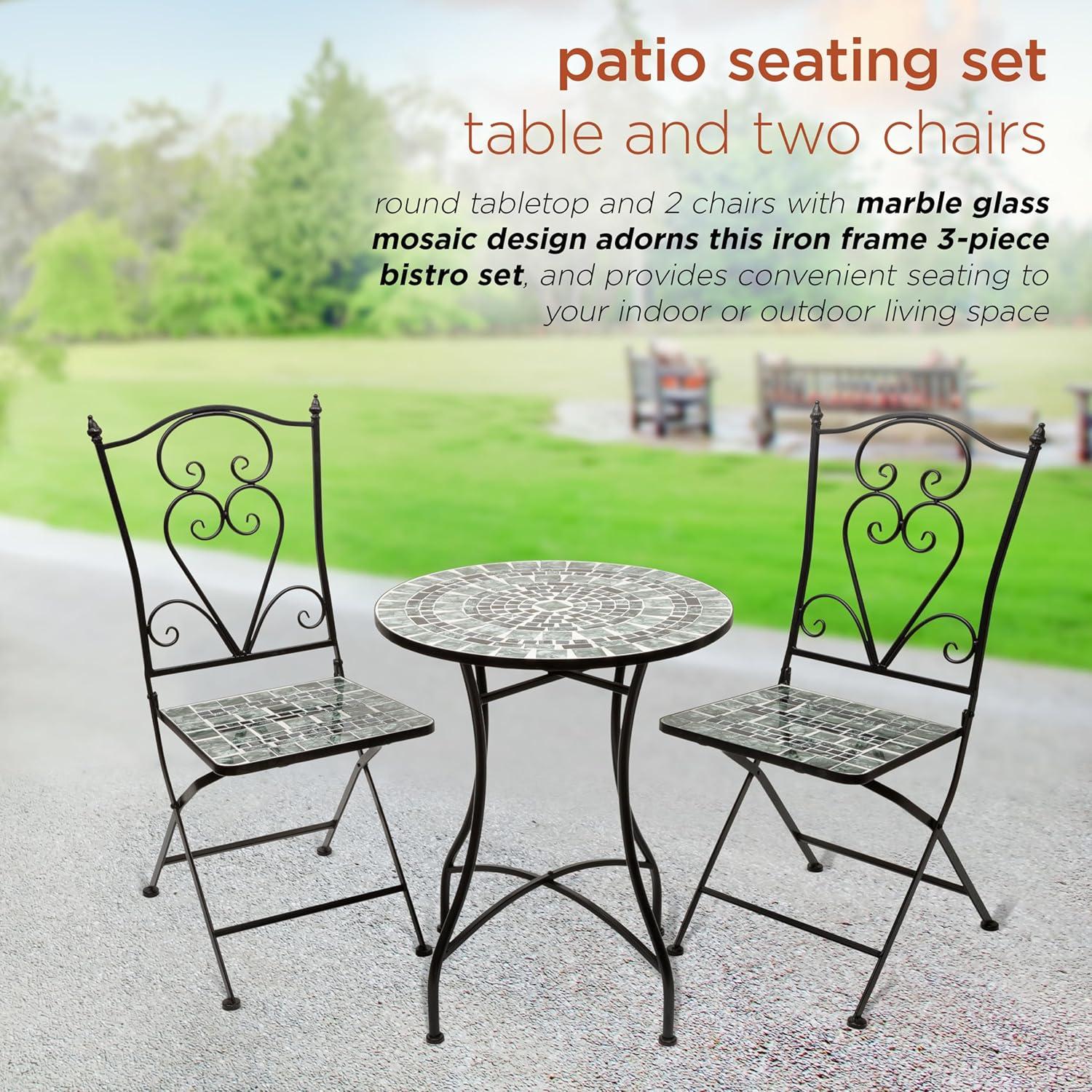 Alpine Corporation 3-Piece Metal Mosaic Tile Bistro Set, Green & Black