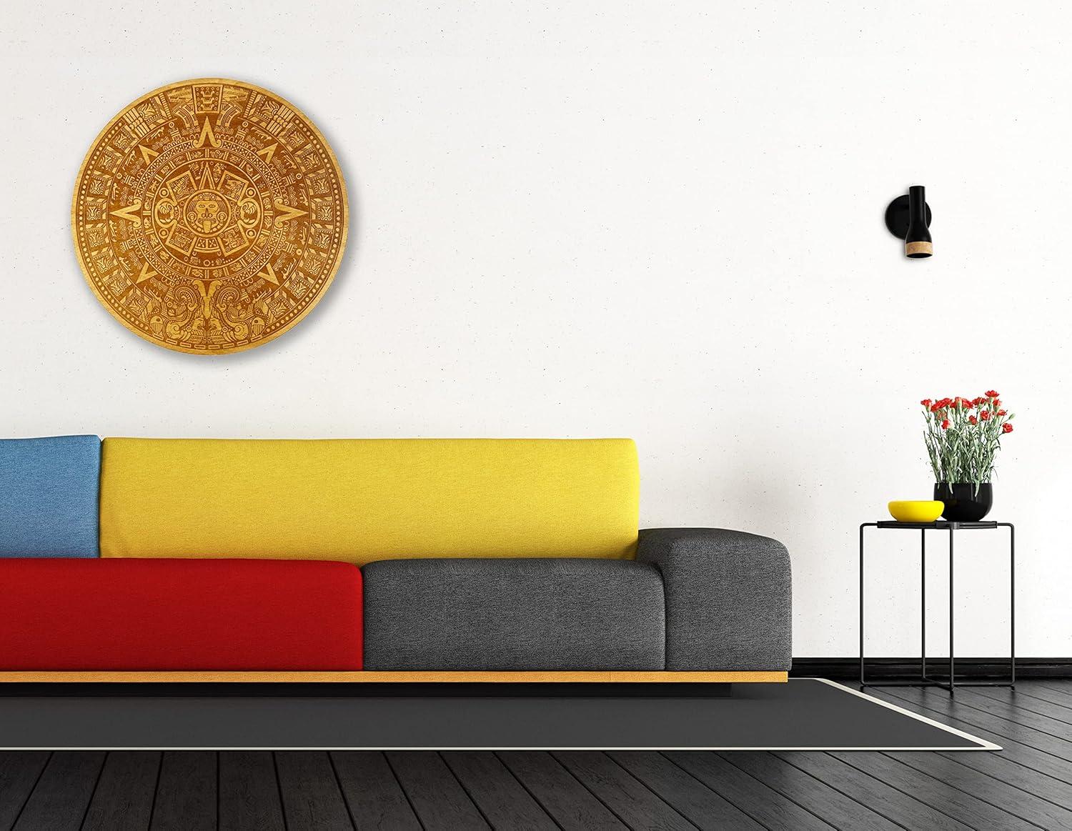 Urbalabs Wood Aztec Calendar Wall Decor 12" Inch Wall Hanging Mexico Aztec Calendar Mayan Calendar Cinco De Mayo Mexican Sun Azteca Calendario Laser Engraved Made In USA (12 Inch)