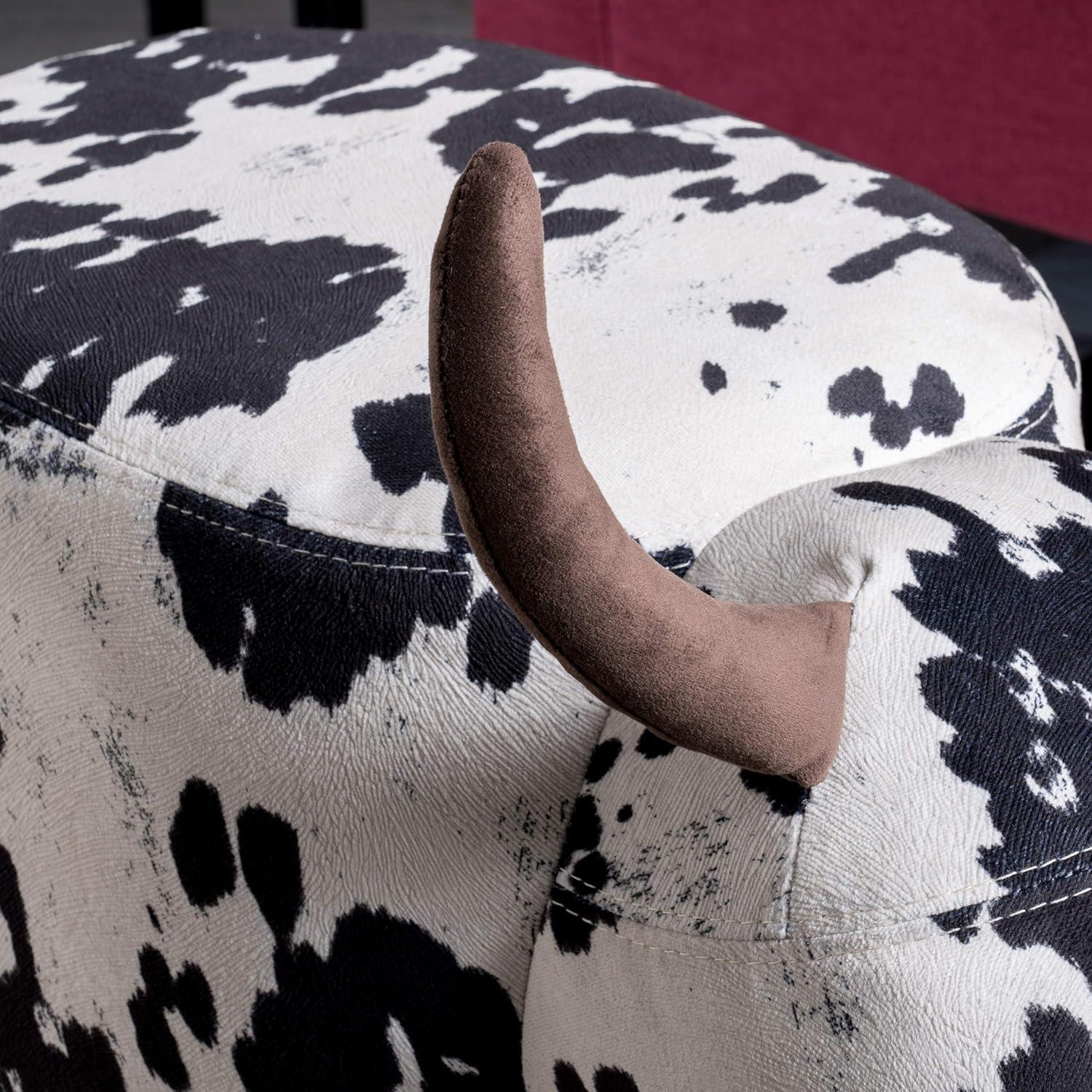 GDF Studio Moria Modern Velvet Cow Ottoman, Black and White