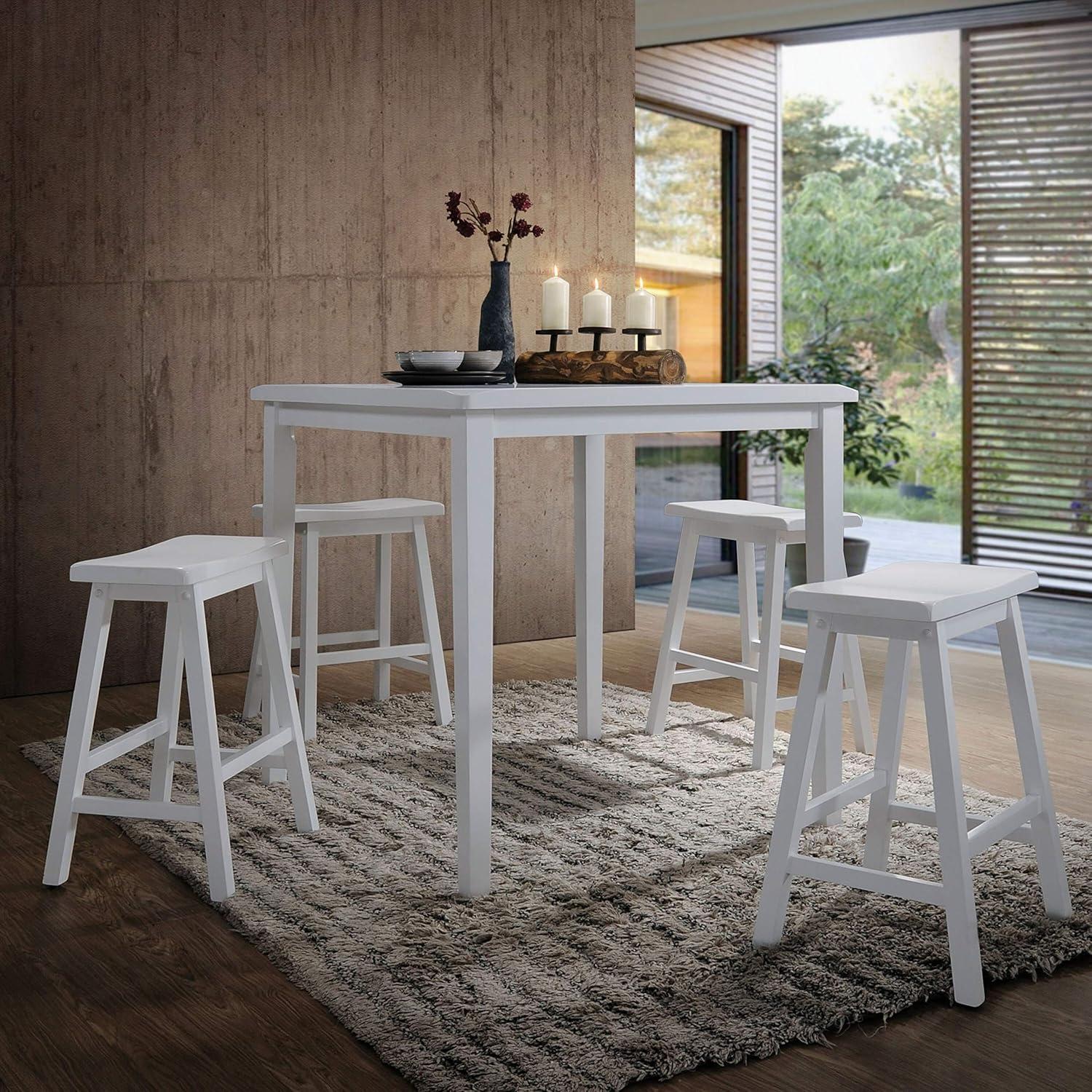 Gaucho White 5-Piece Counter Height Dining Set with Wooden Stools