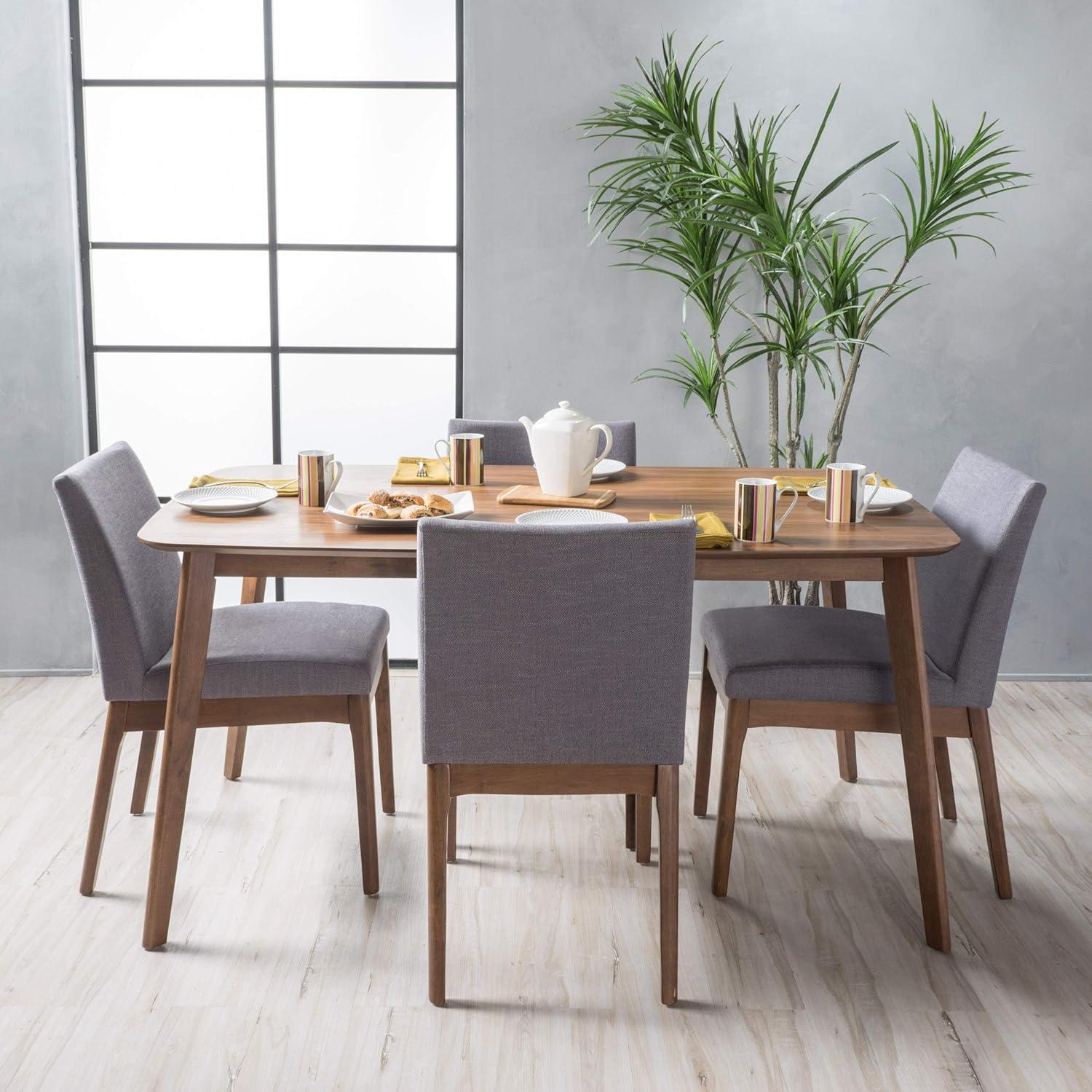 Katherine Mid Century Fabric & Wood Finish 5 Piece Dining Set - dup