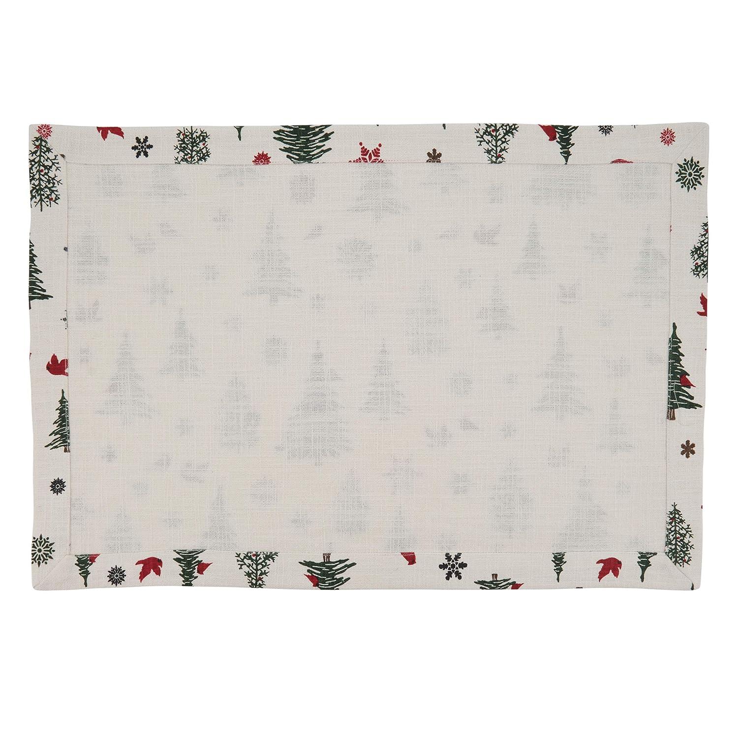 Saro Lifestyle Saro Lifestyle Christmas Tree & Snowflakes Design Holiday Table Mats (Set of 4), Ivory, 14"x20"