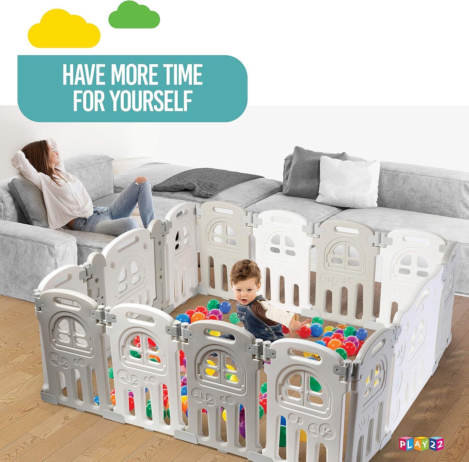 Play22 Foldable Baby Playpen 14 Panel - Kids Safety Activity Play Center - Safety Play Yard Play Pens for Babies - Safety Gates for Indoor and Outdoor Play - Adjustable Shape
